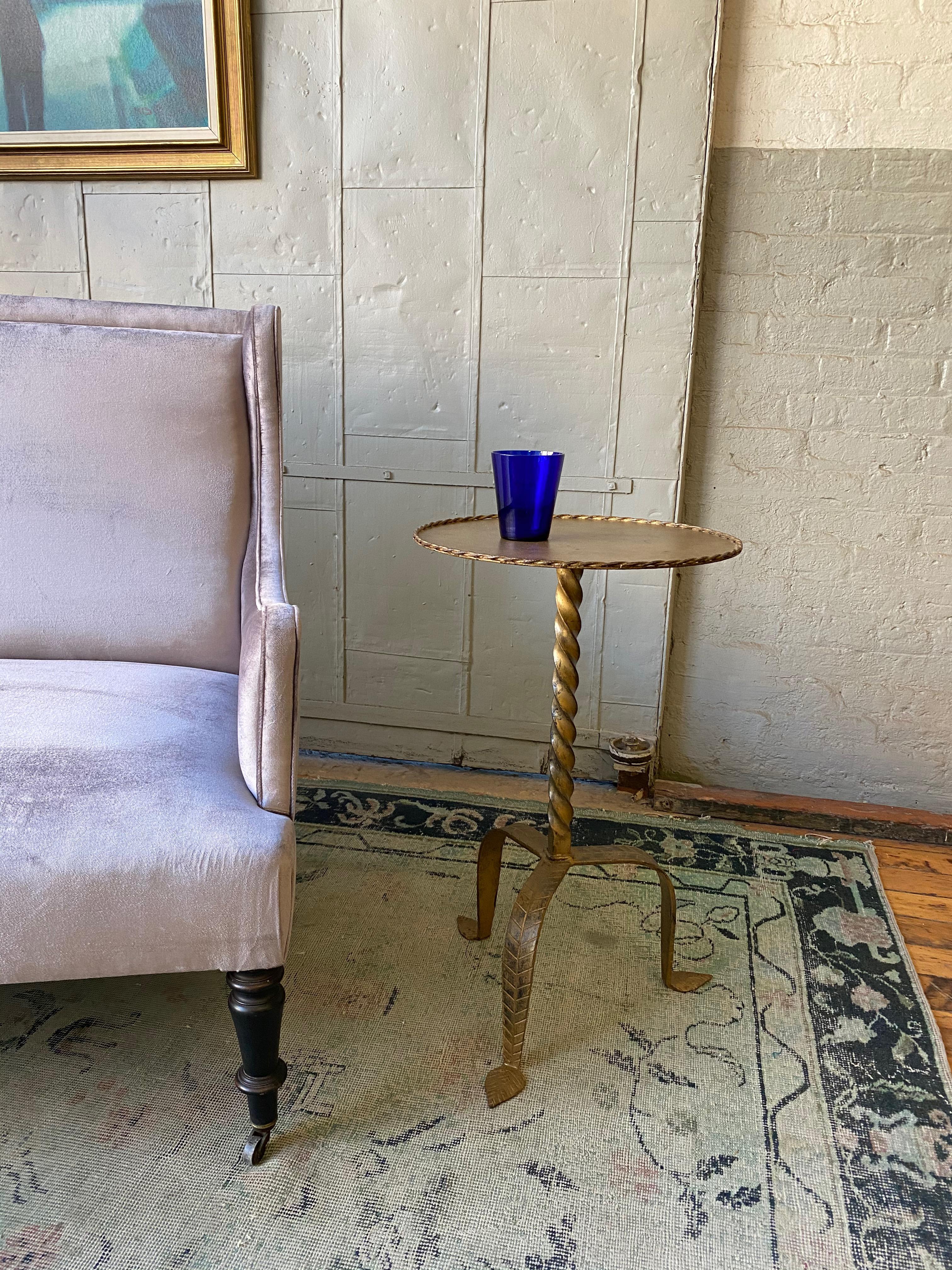 Gilt Metal Martini Table with Twisted Stem 3
