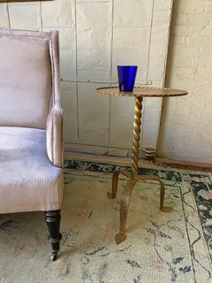 Gilt Metal Martini Table with Twisted Stem