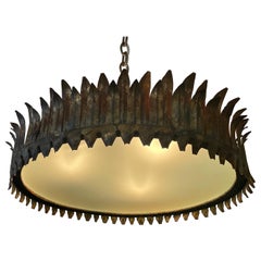 1950s Spanish Gilt Metal Pendant Light 1950s Spanish Gilt Metal Pendant Light