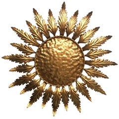 1950s Spanish Gilt Metal Sunflower Ceiling Light
