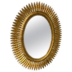 1950s Spanish Gilt Toleware Oval Sunburst Mirror with Original Glass