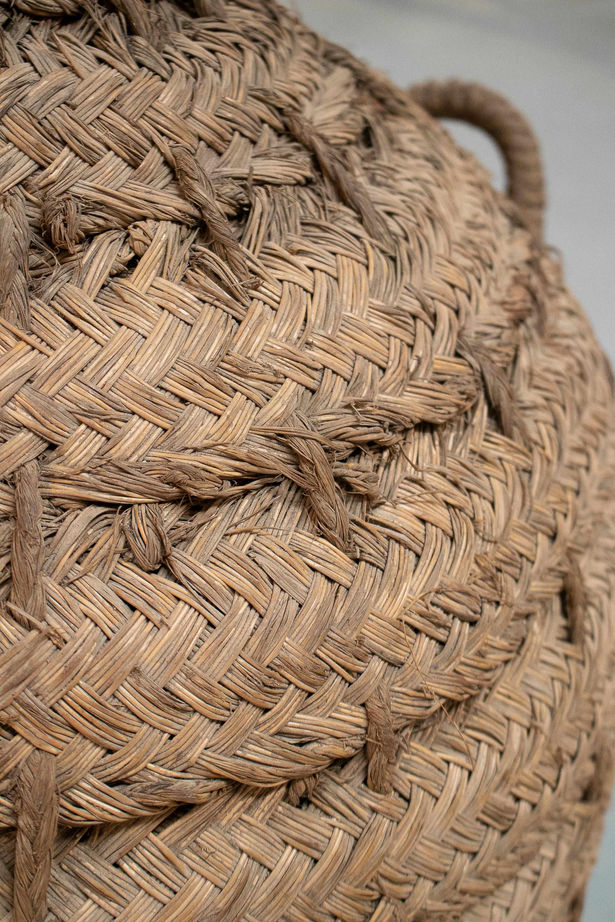 1950s Spanish Glass Demijohn in Hand Woven Esparto Grass Basket 5