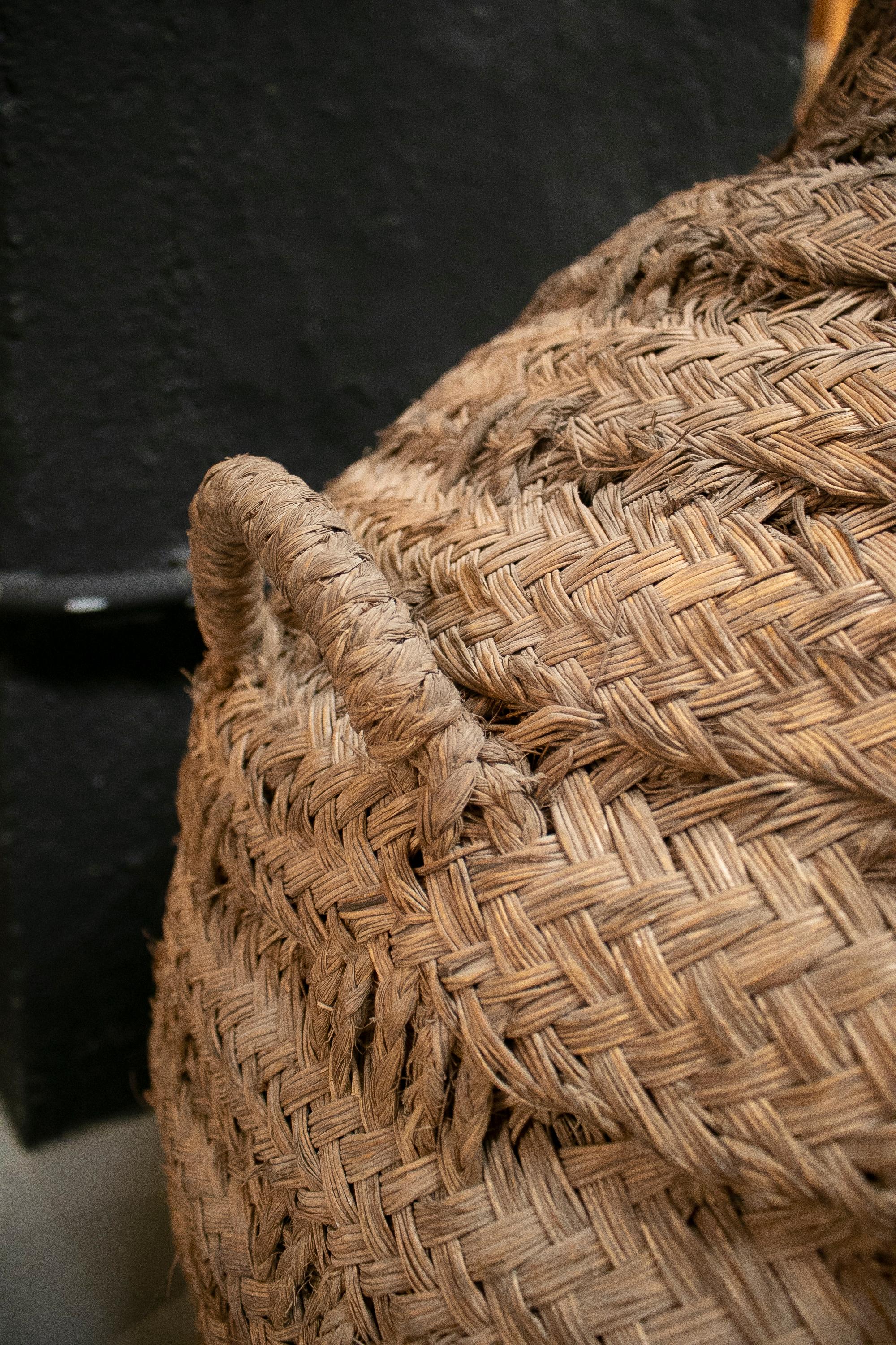1950s Spanish Glass Demijohn in Hand Woven Esparto Grass Basket 7