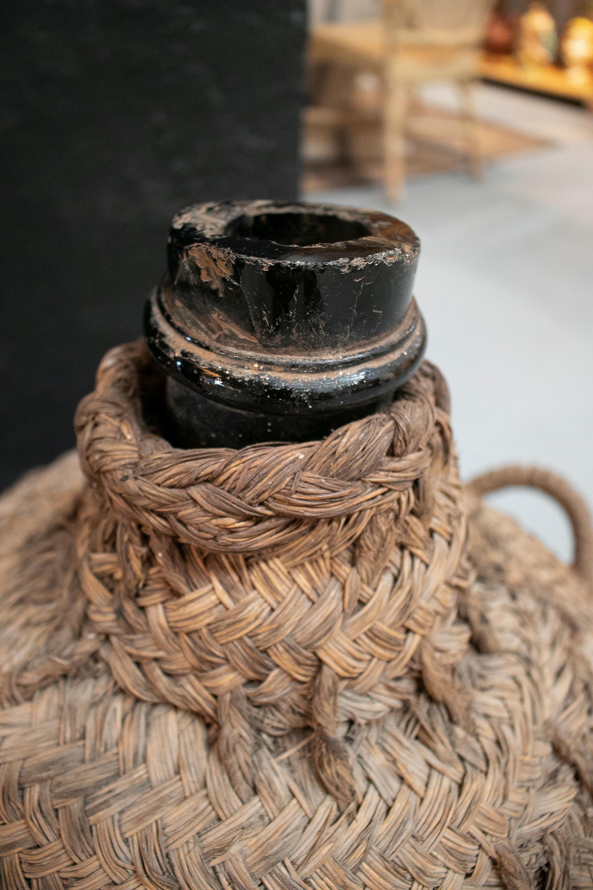 1950s Spanish Glass Demijohn in Hand Woven Esparto Grass Basket 8