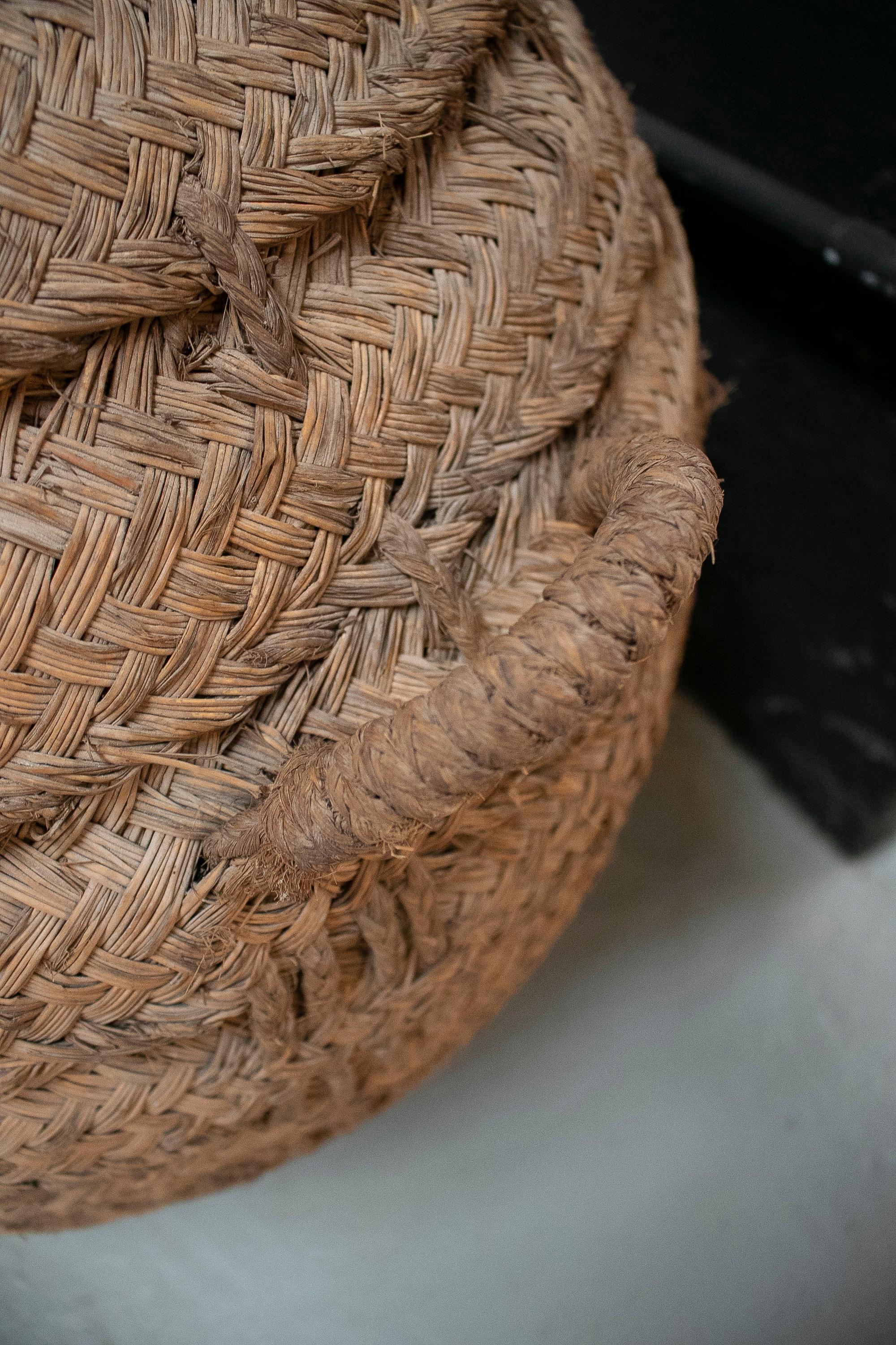 1950s Spanish Glass Demijohn in Hand Woven Esparto Grass Basket 9