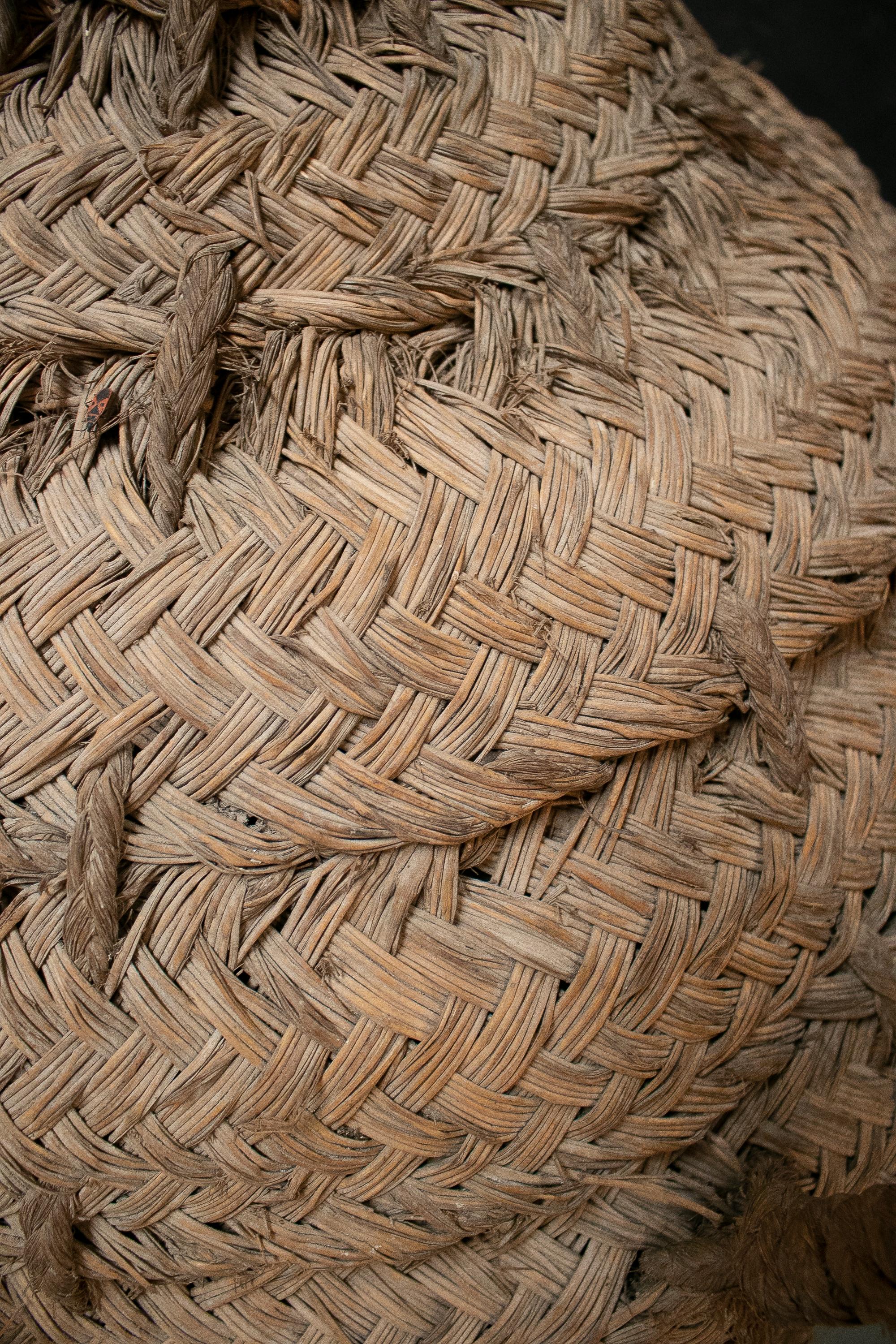 1950s Spanish Glass Demijohn in Hand Woven Esparto Grass Basket 10