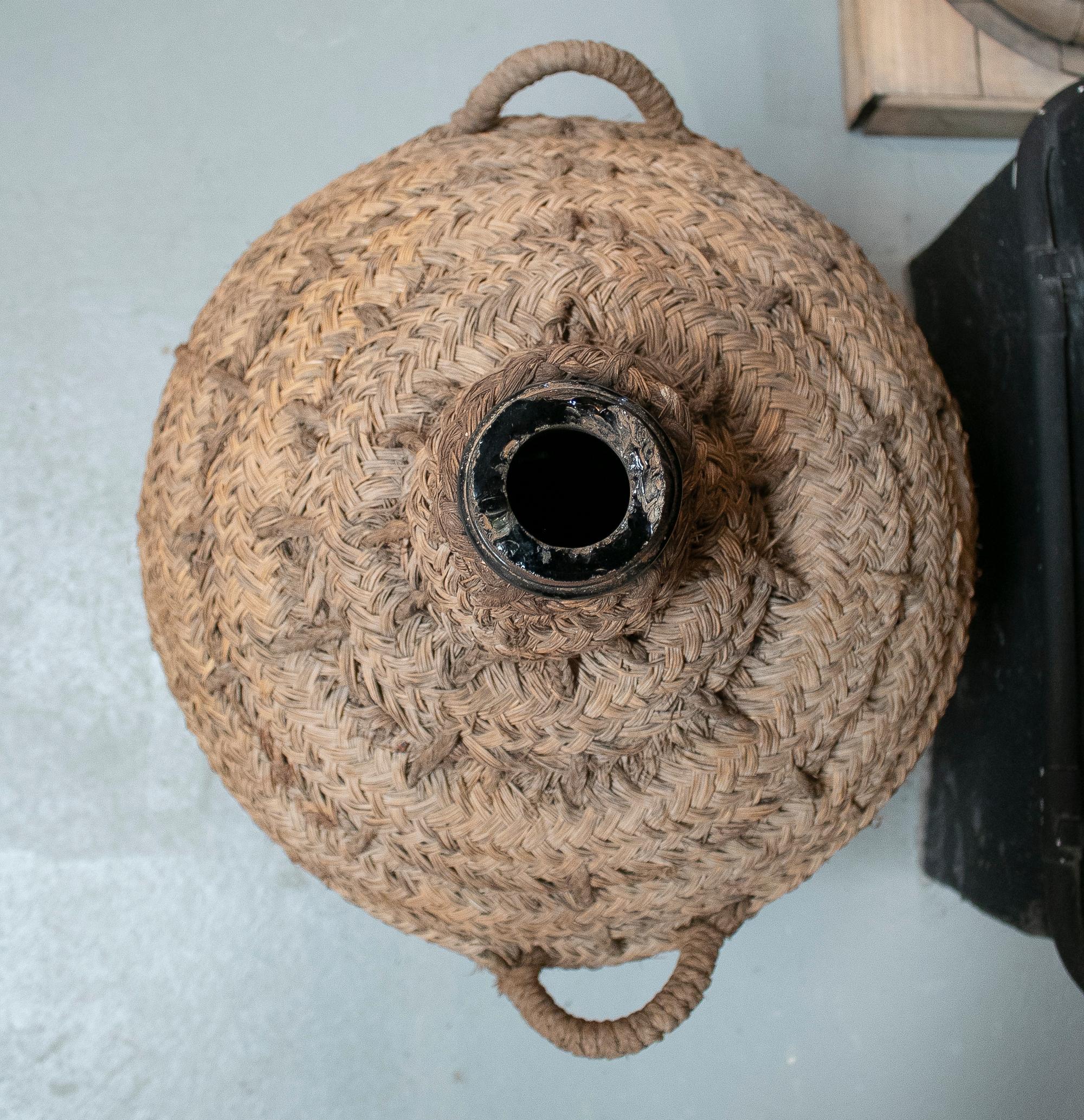 1950s Spanish Glass Demijohn in Hand Woven Esparto Grass Basket 11