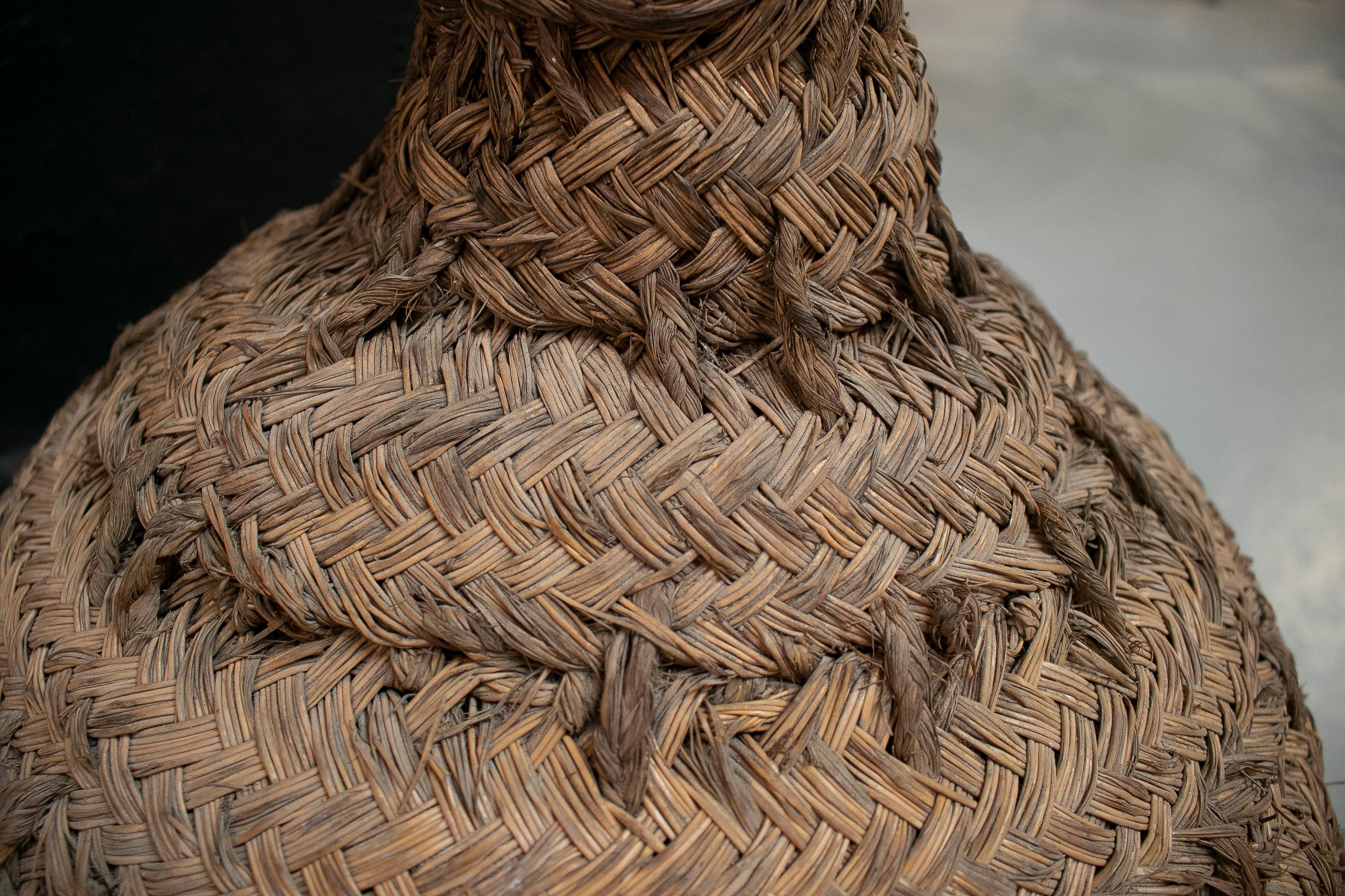 1950s Spanish Glass Demijohn in Hand Woven Esparto Grass Basket 12