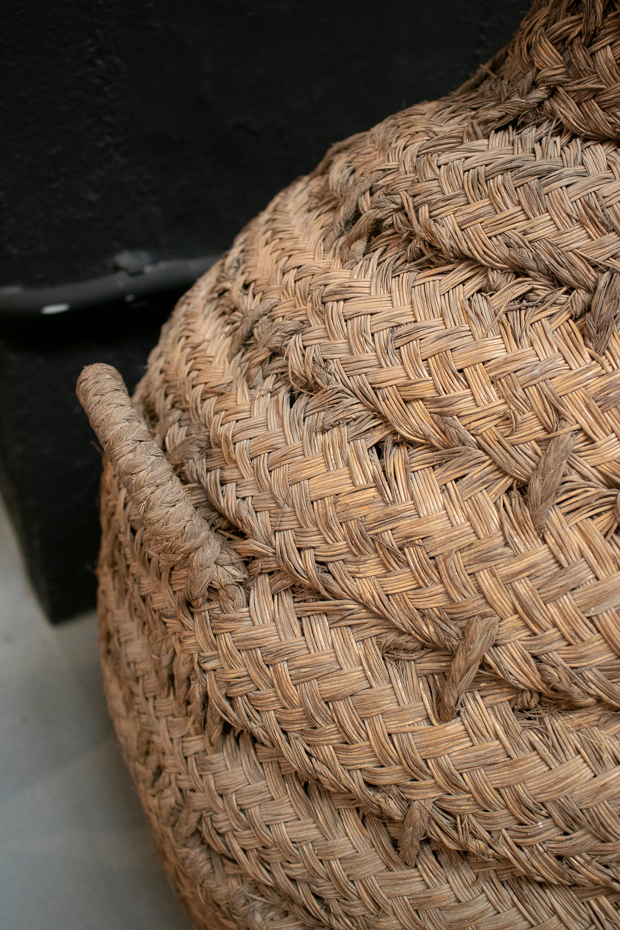 1950s Spanish Glass Demijohn in Hand Woven Esparto Grass Basket 2