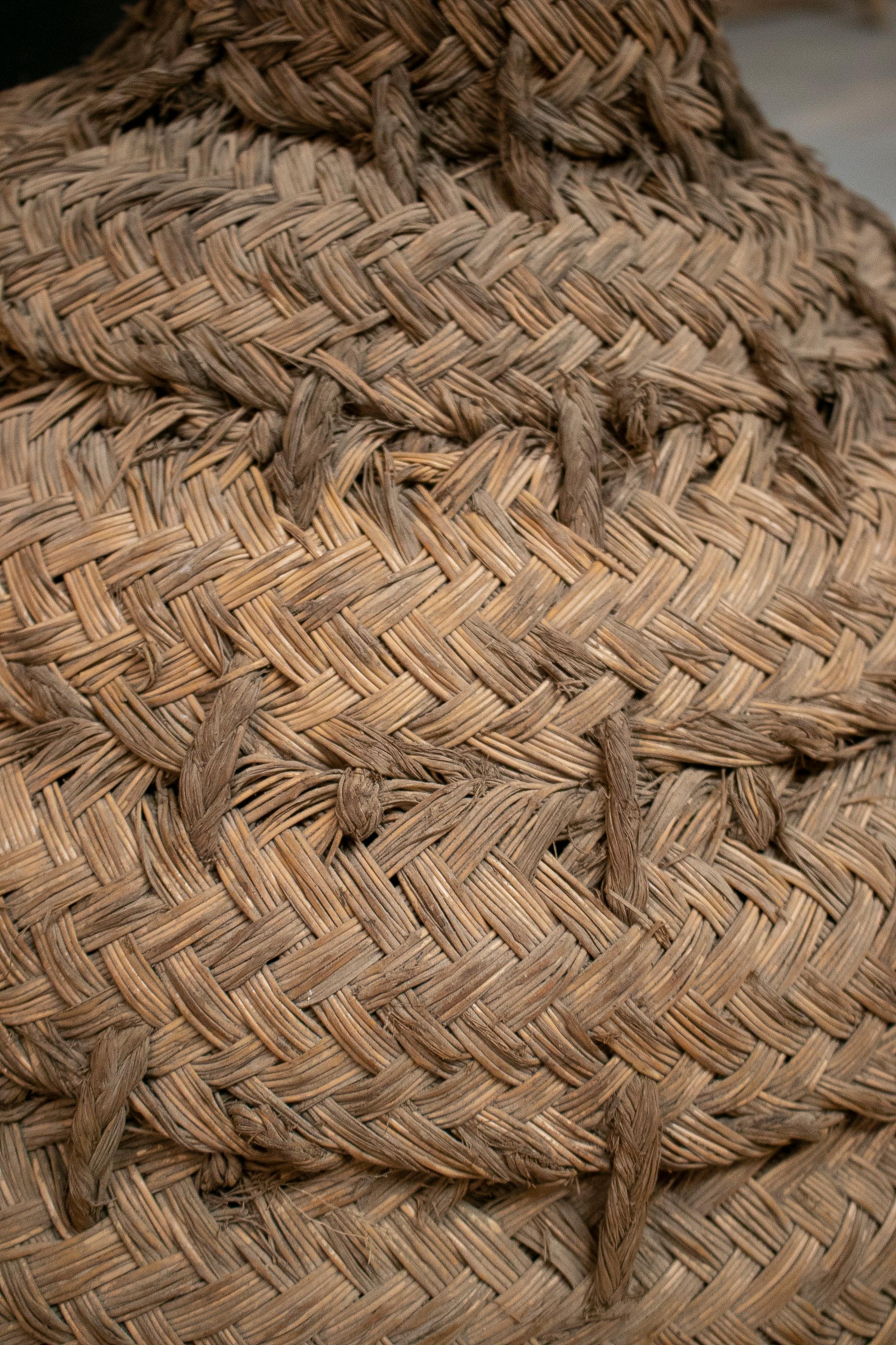 1950s Spanish Glass Demijohn in Hand Woven Esparto Grass Basket 3