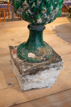 1950s Spanish Green Glazed Terracotta Pineapple Shaped Finial