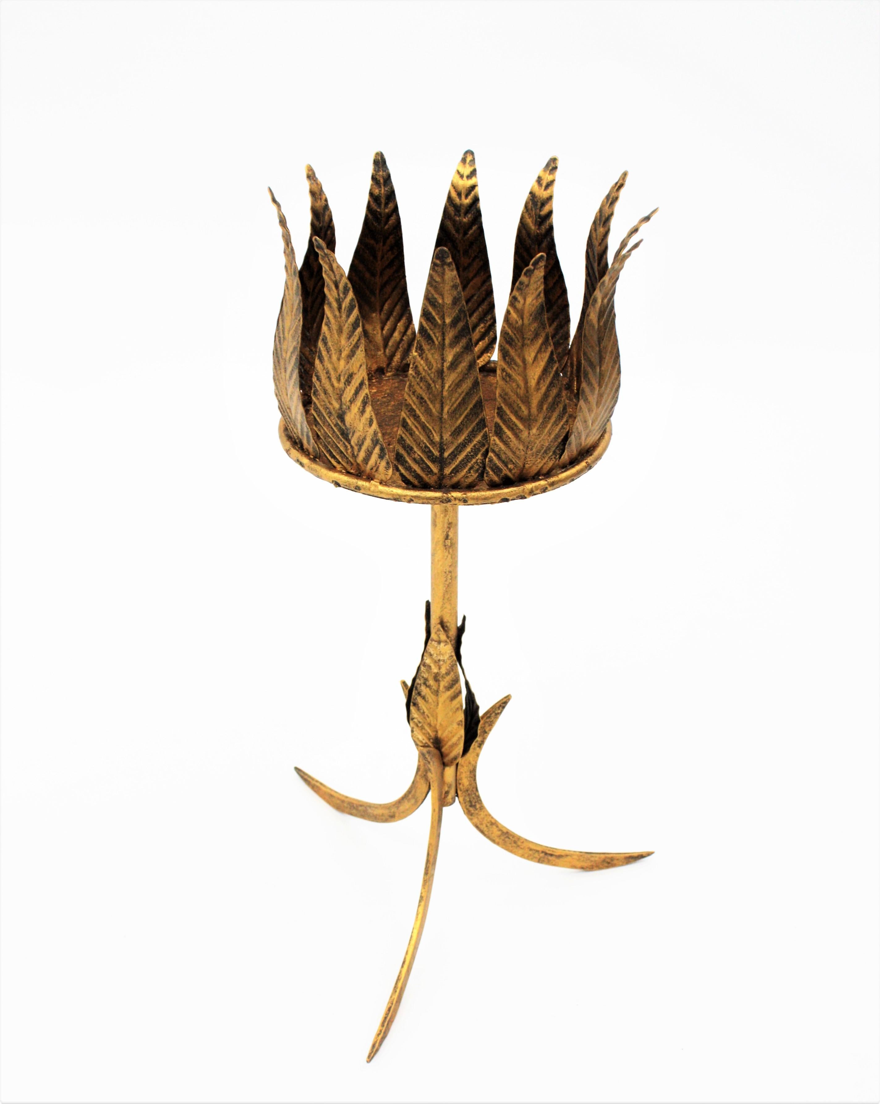 Gilt Metal Leafed Drinks Stand or Planter on a Tripod Base, Spain, 1950s 5