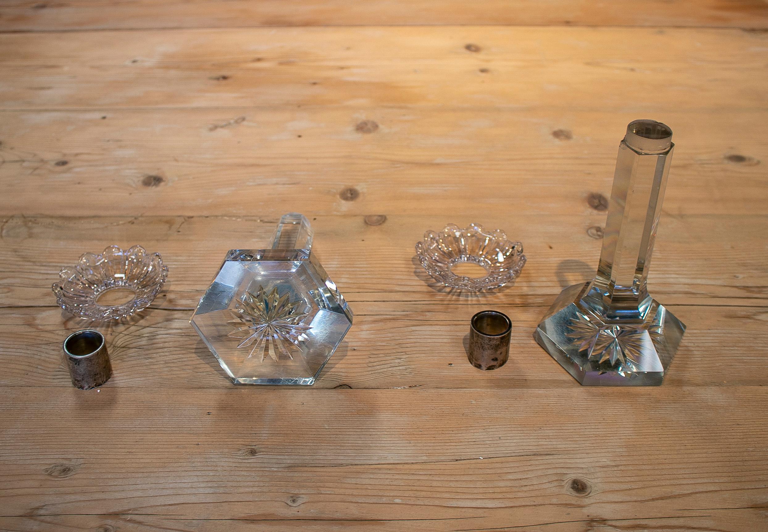 1950s Spanish Hand Carved Crystal Candlesticks 2