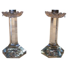 1950s Spanish Hand Carved Crystal Candlesticks