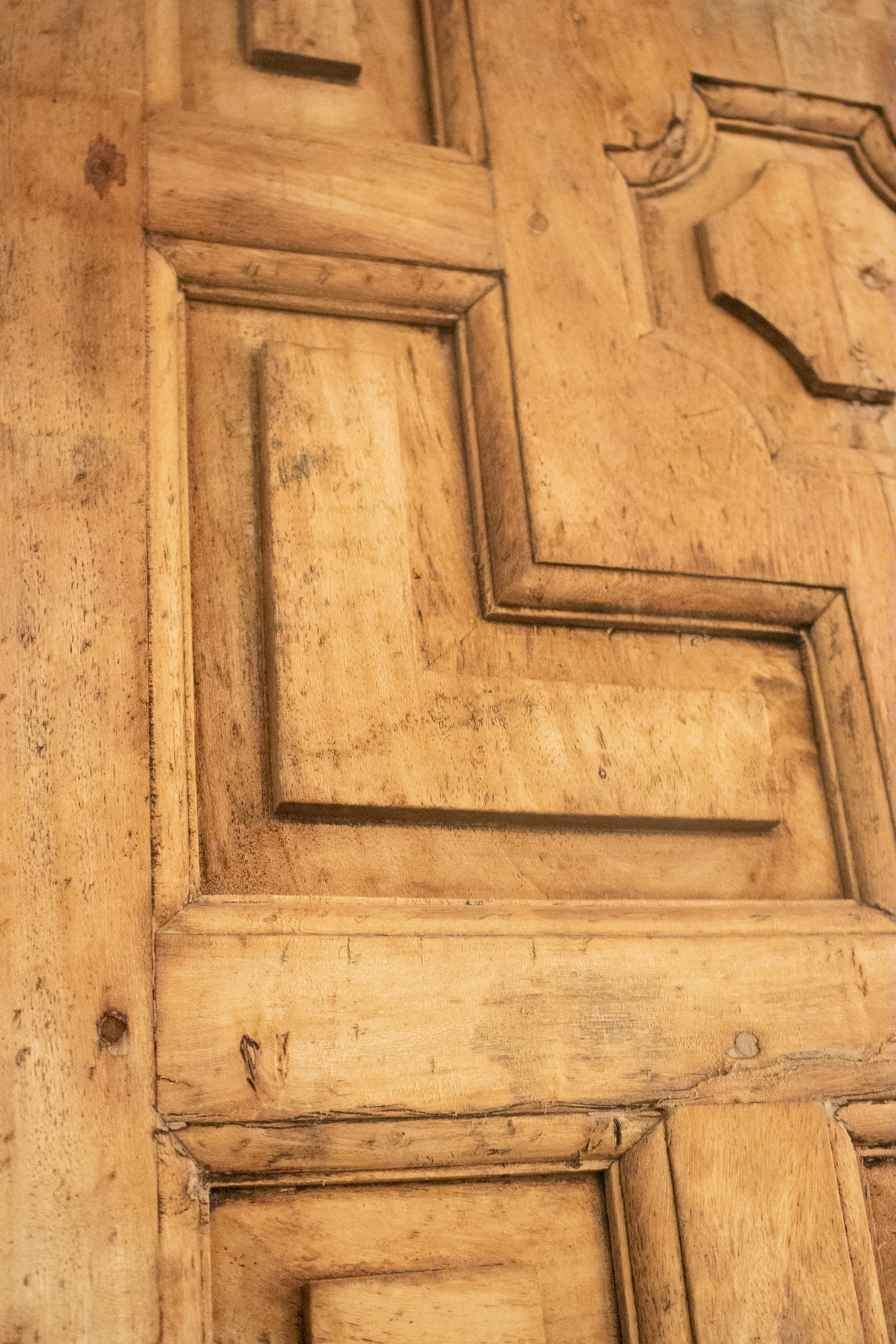 1950s Spanish Hand Carved Elm Wood Paneled Double Door 4