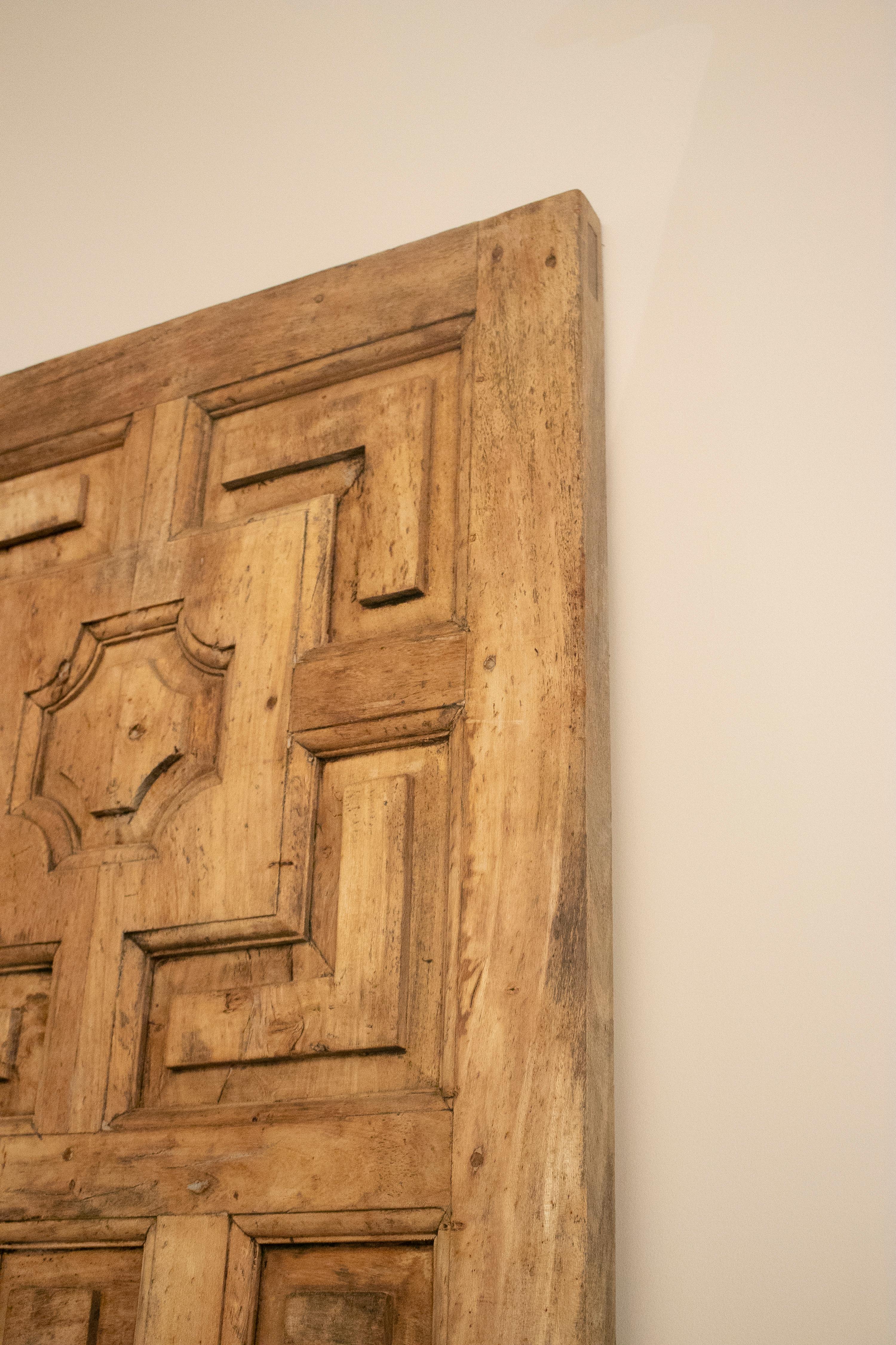 1950s Spanish Hand Carved Elm Wood Paneled Double Door 8