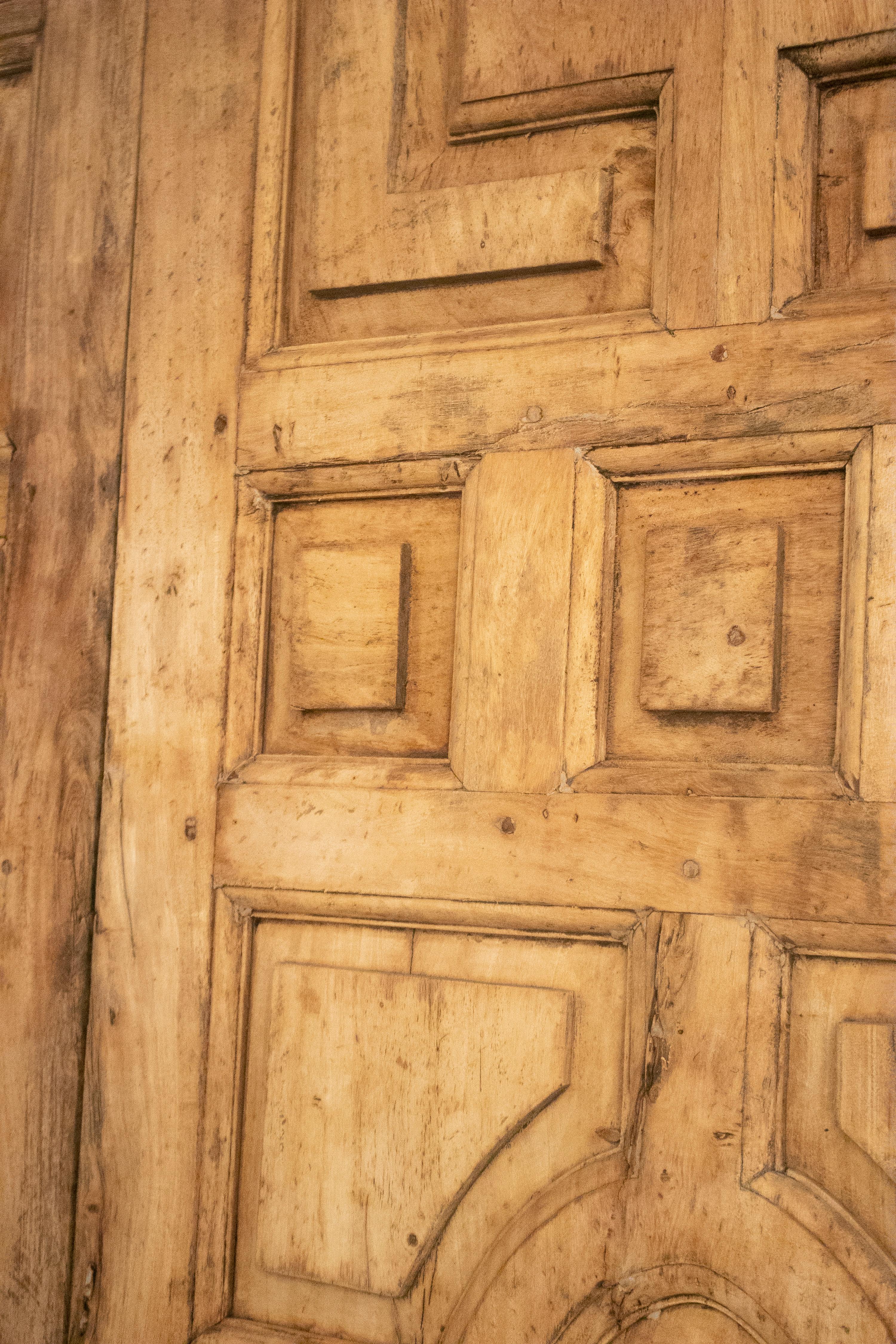 1950s Spanish Hand Carved Elm Wood Paneled Double Door 10