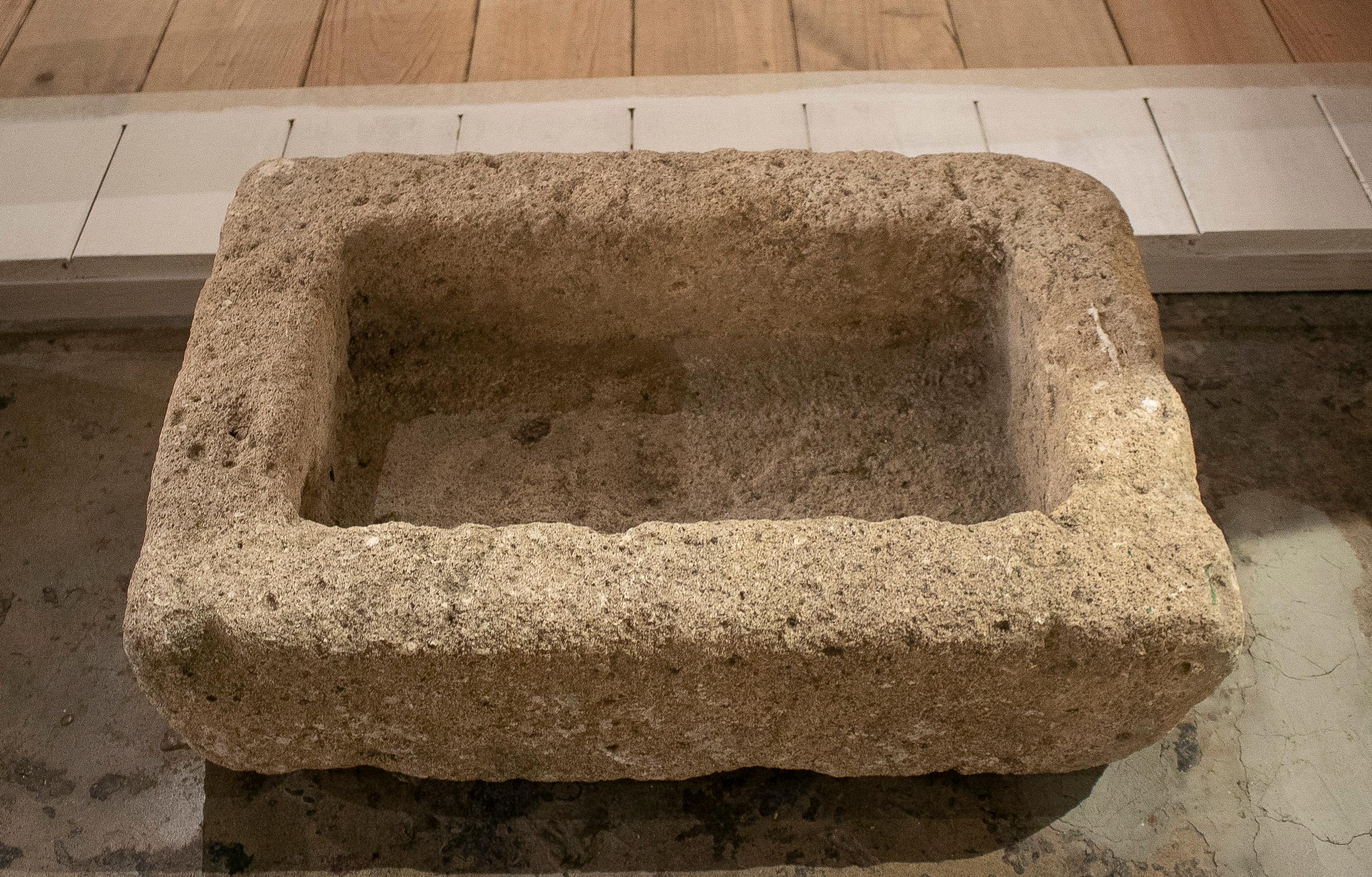 Rustic 1950s Spanish hand carved stone trough.