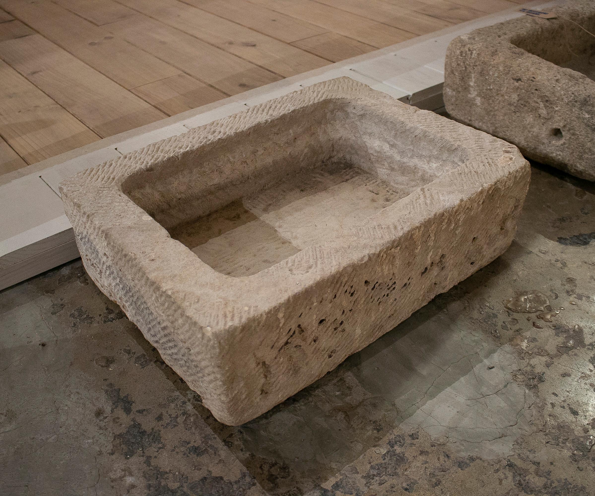 Rustic 1950s Spanish hand carved stone trough.