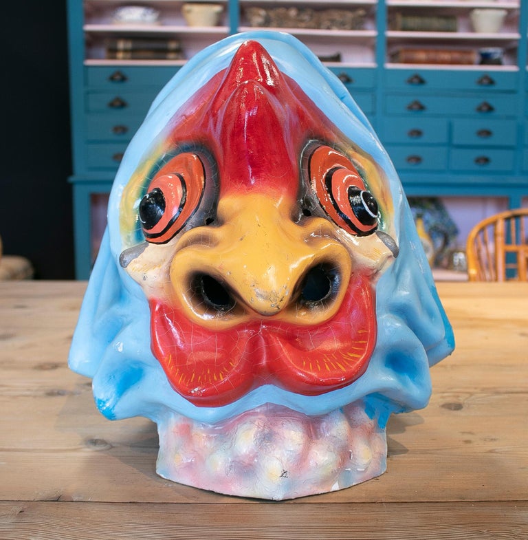 1950s Spanish Hand Painted Cock Head Papiermâché Festival Mask For