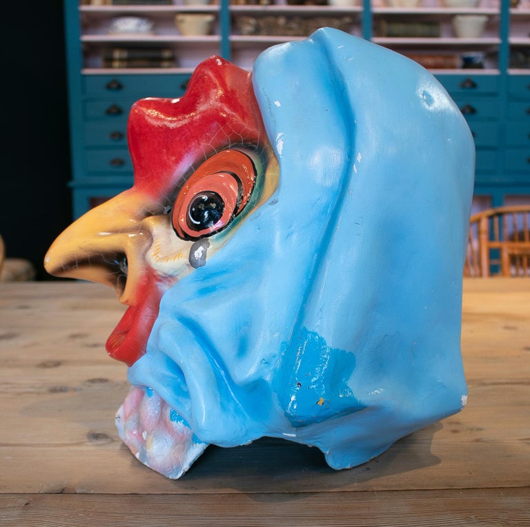 1950s Spanish Hand Painted Cock Head Papiermâché Festival Mask For