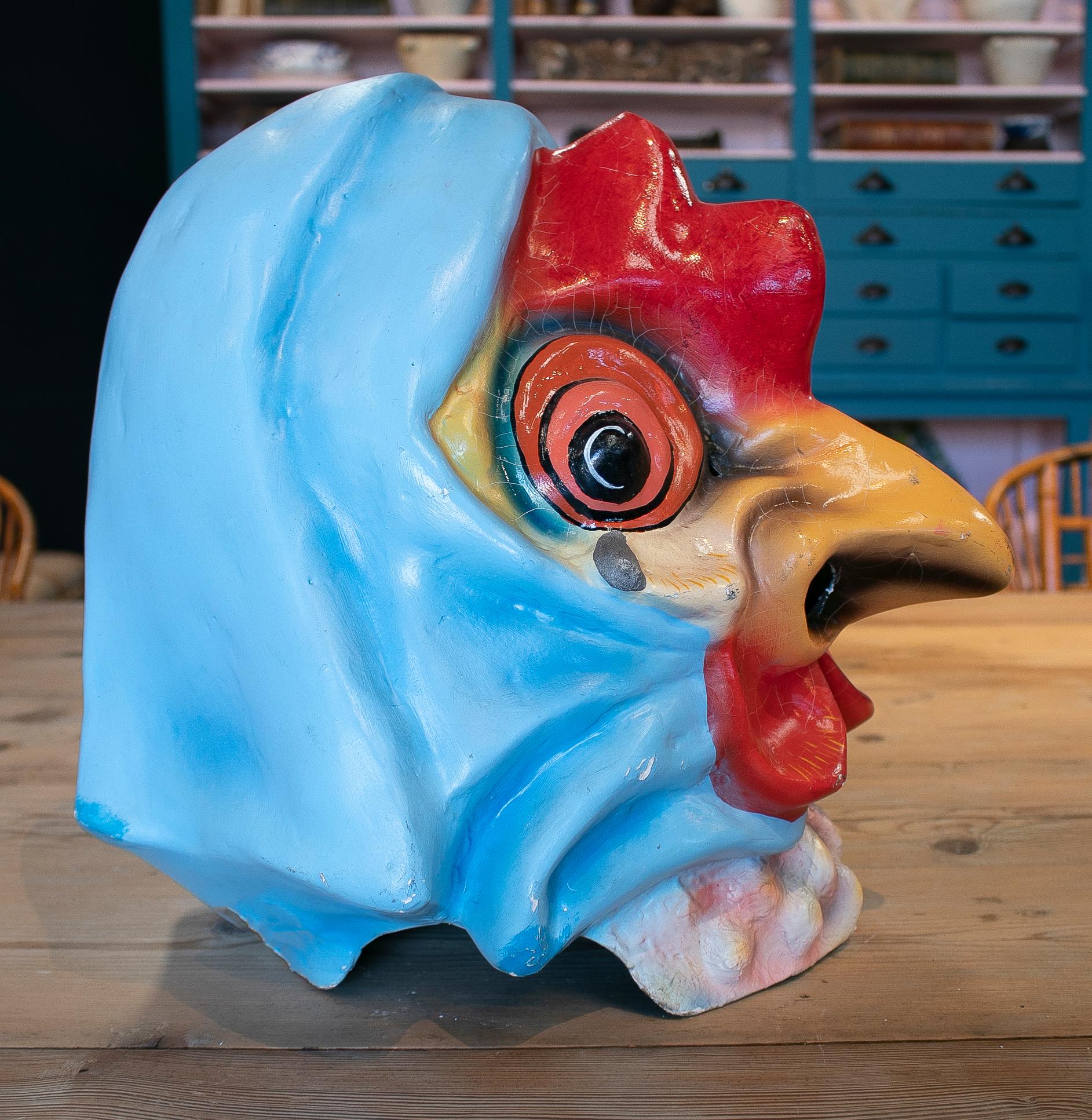 1950s Spanish Hand Painted Cock Head Papier-mâché Festival Mask 2