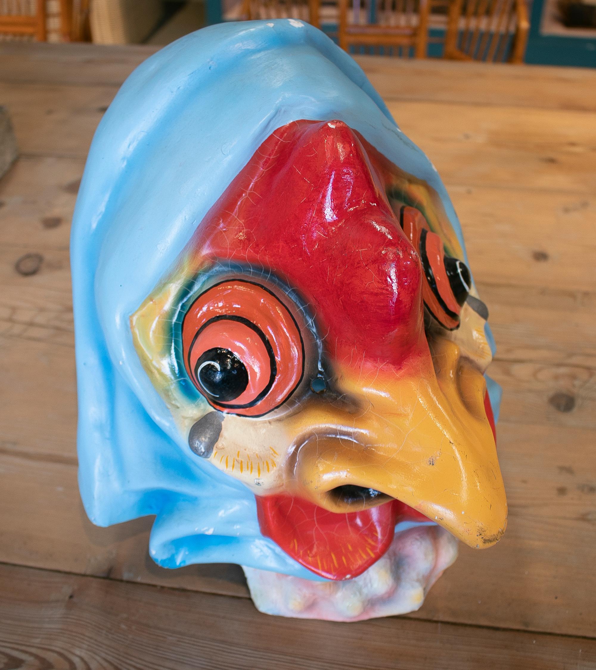 1950s Spanish Hand Painted Cock Head Papier-mâché Festival Mask 3