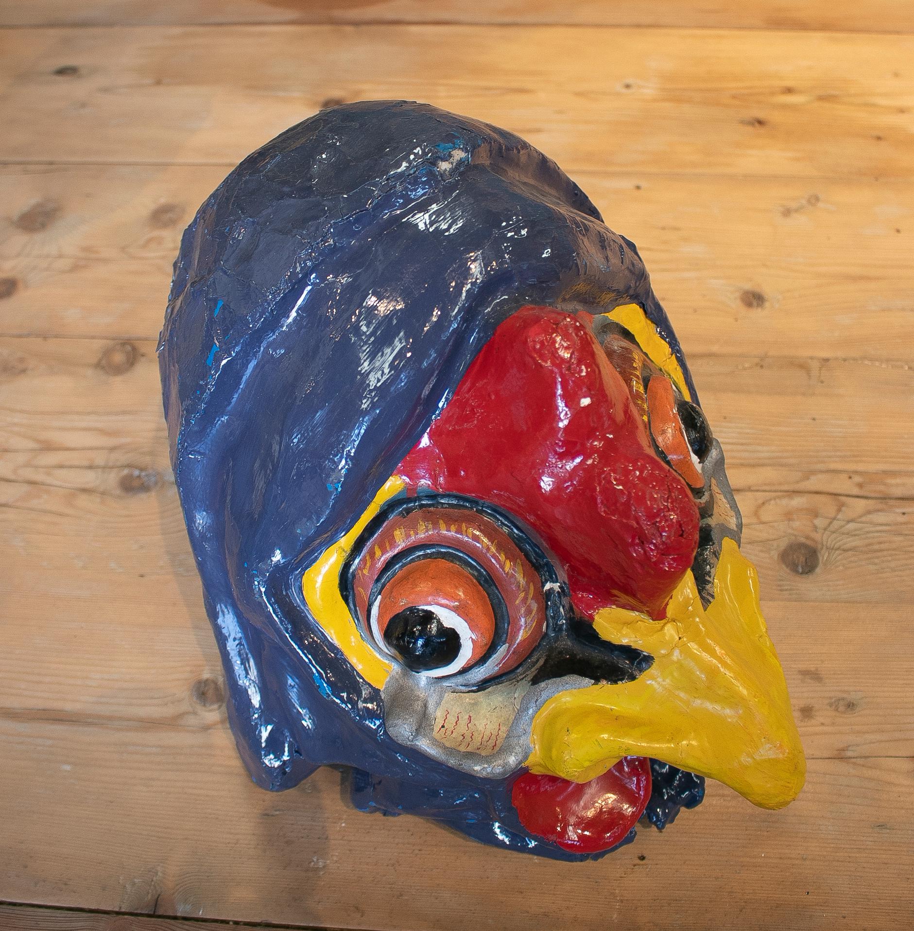 1950s Spanish Hand Painted Cock Head Papier-Mâché Festival Mask For Sale 1