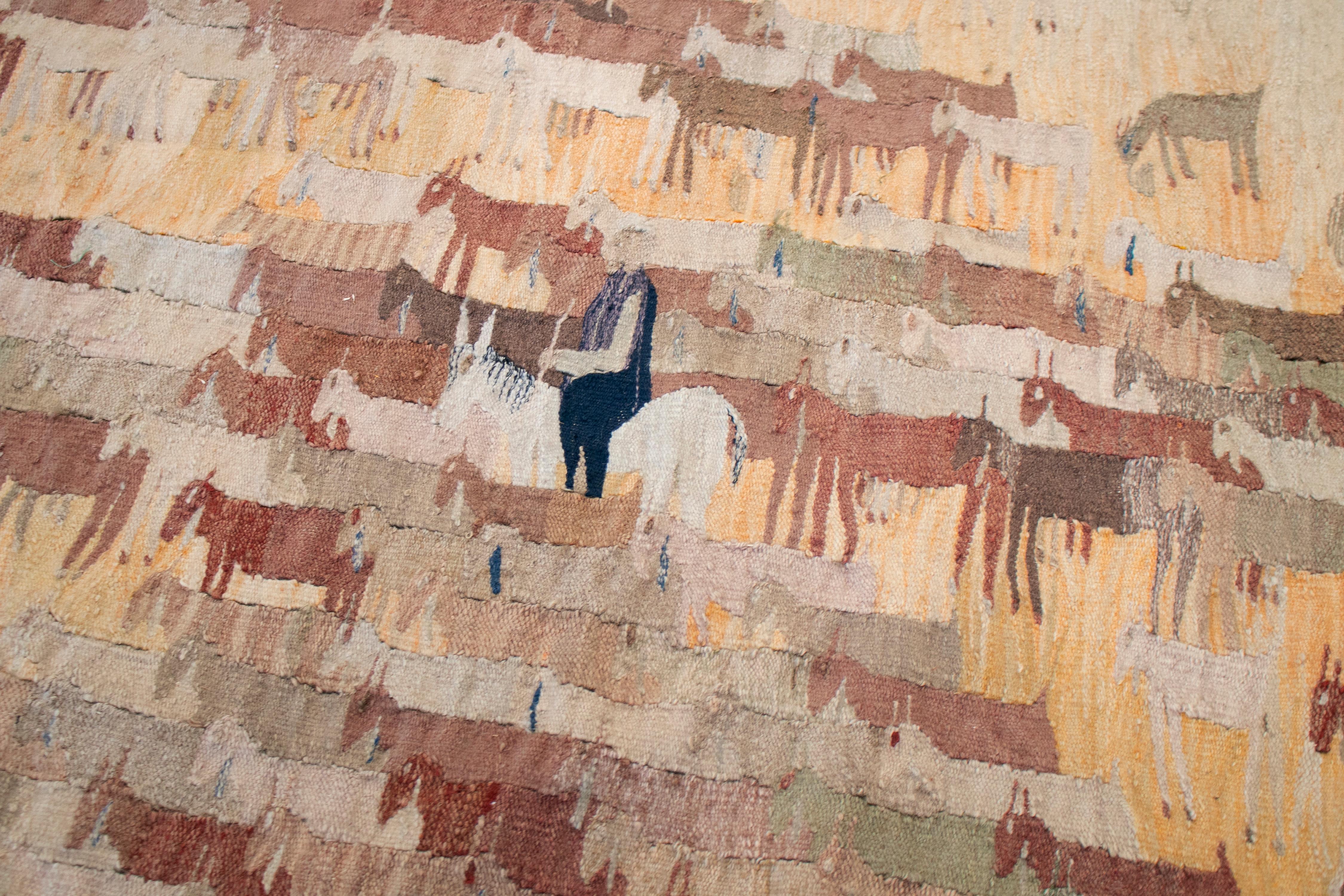 1950s Spanish Hand Woven Tapestry with Shepherd and Animals Scene 13