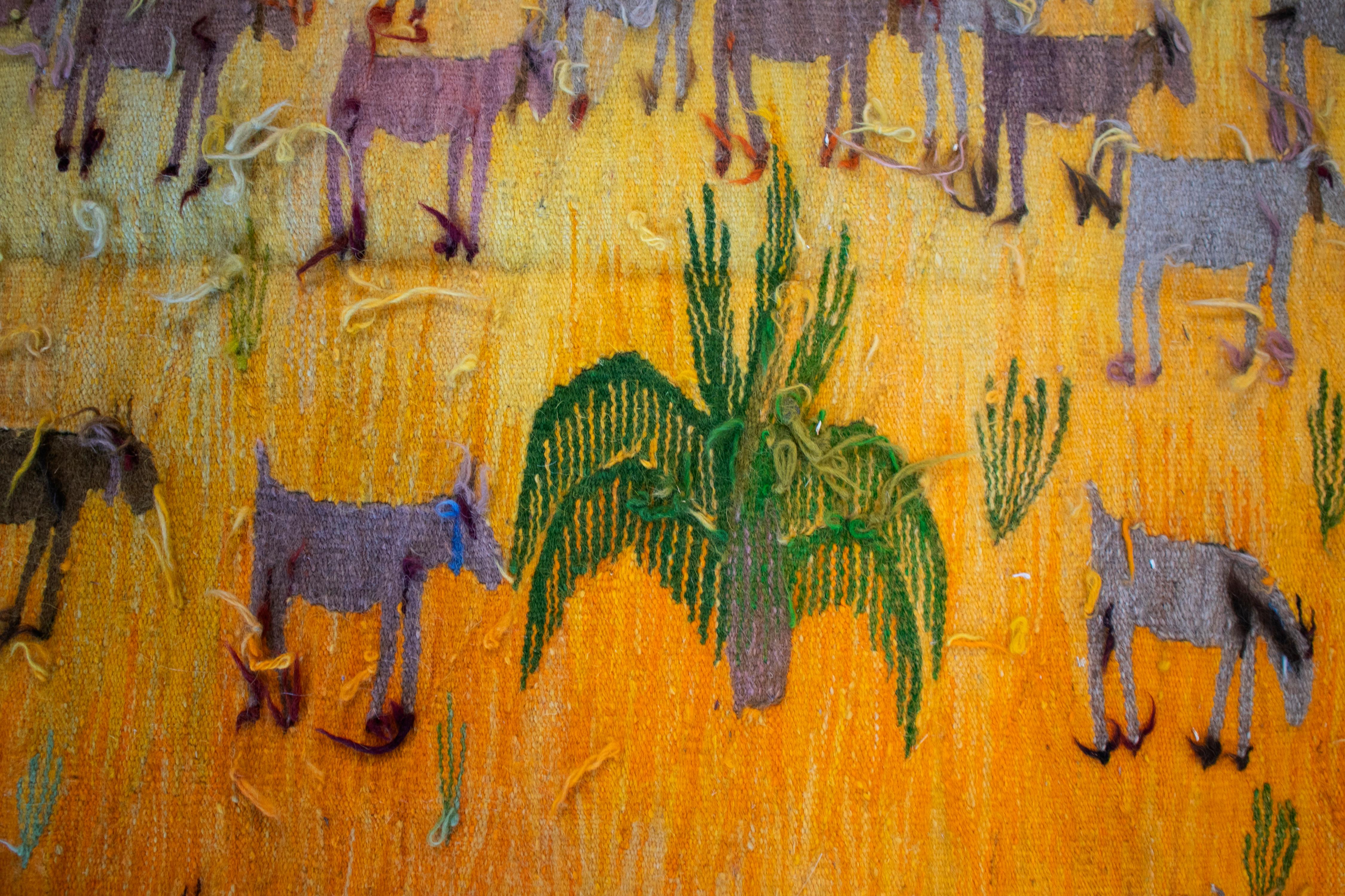 1950s Spanish Hand Woven Tapestry with Shepherd and Animals Scene 2