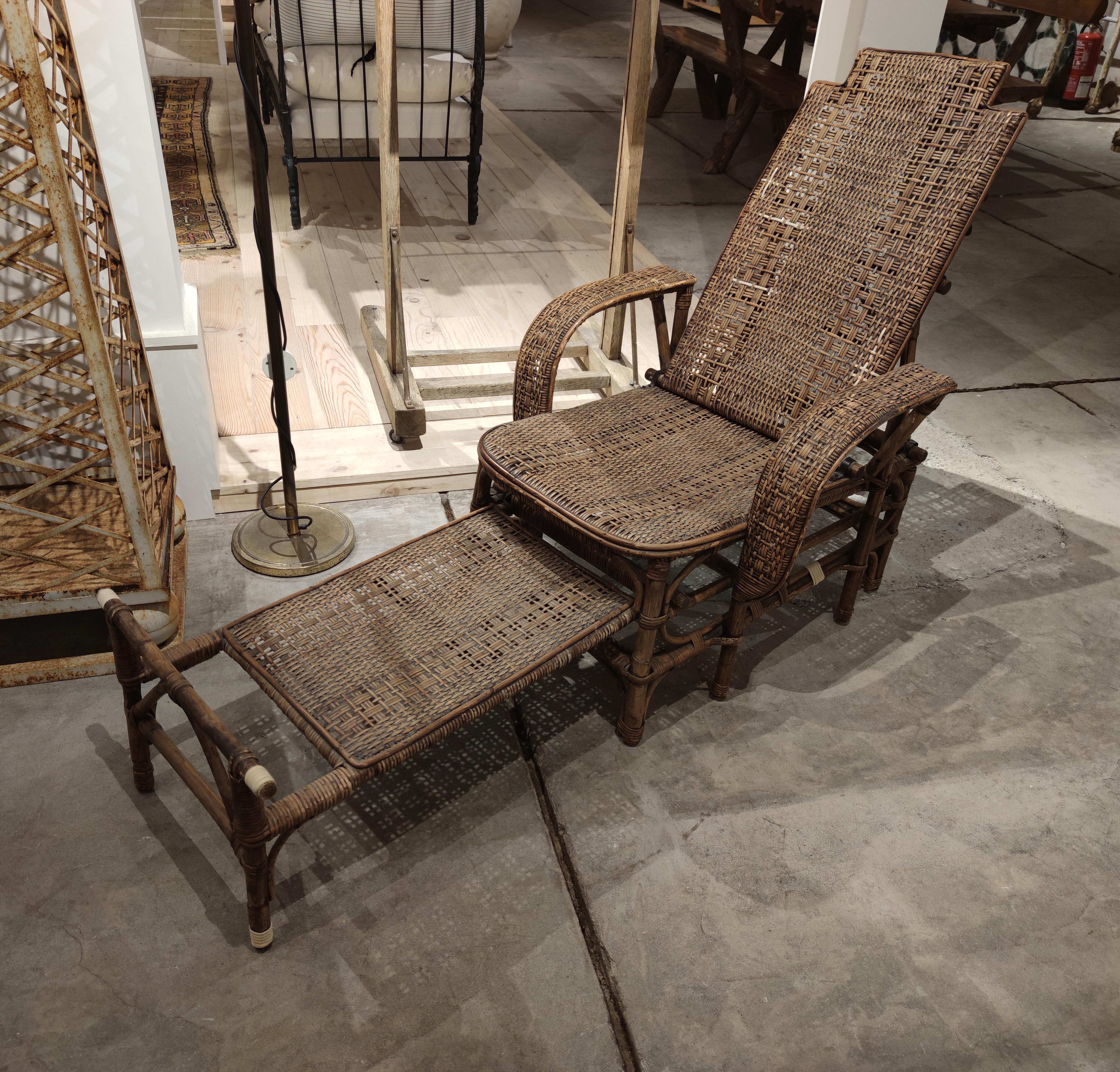 1950s Spanish Hand Woven Wicker Pool Deck Sunbathing Lounge Chair 2