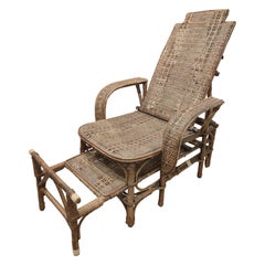 1950s Spanish Hand Woven Wicker Pool Deck Sunbathing Lounge Chair