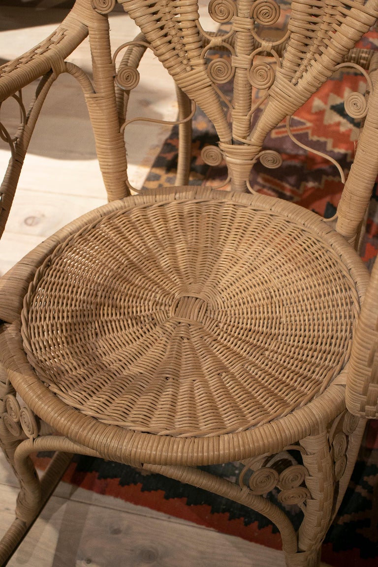 1950s Spanish Hand Woven Wicker Rocking Chair For Sale 6