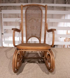 1950s Spanish Hand Woven Wicker Wooden Rocking Chair