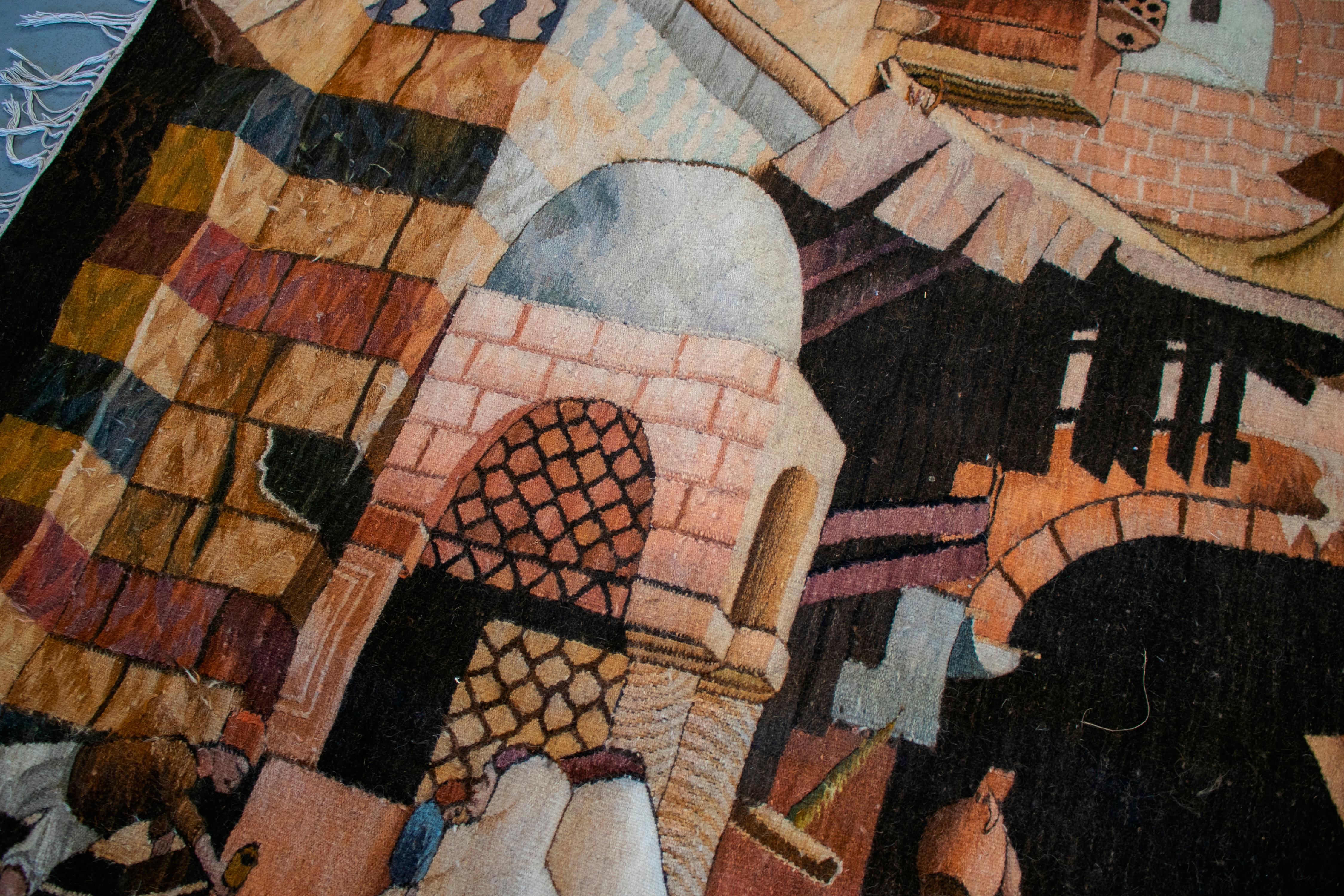 1950s Spanish Hand Woven Wool Tapestry with Arab Market Scene For Sale 3