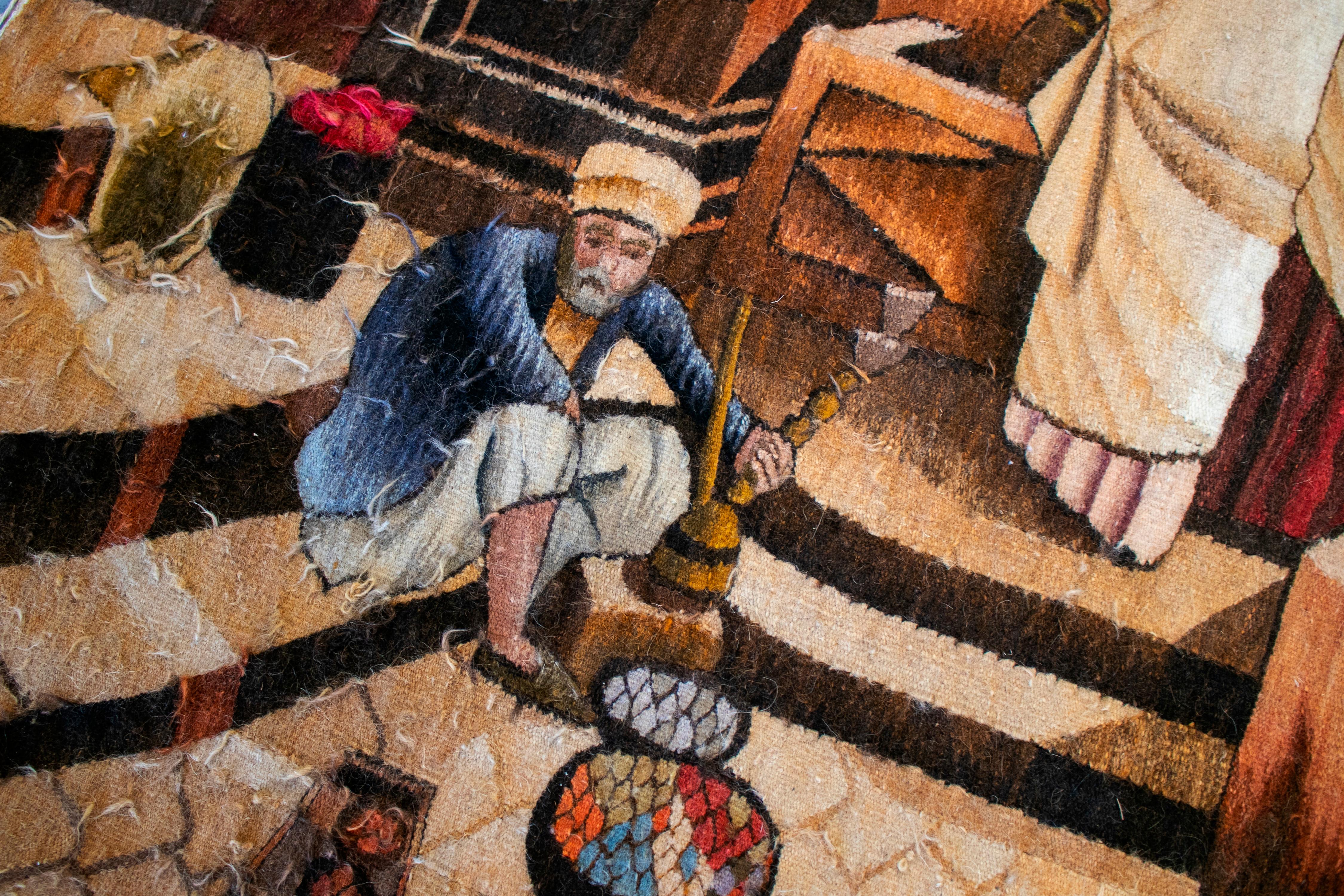 1950s Spanish Hand Woven Wool Tapestry with Arab Market Scene For Sale 2