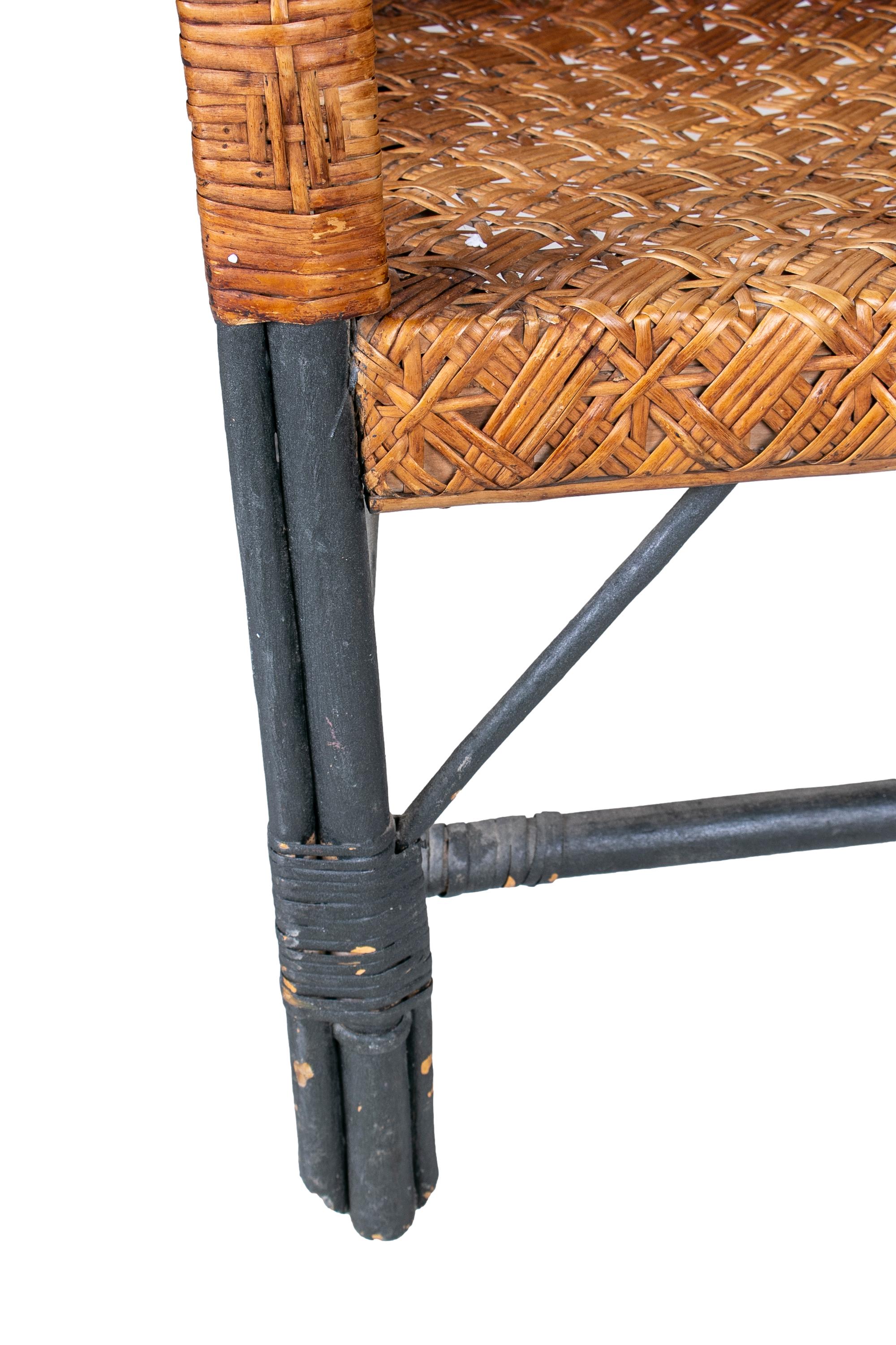 1950s Spanish Handmade Wicker & Wood 2-Seater Sofa 6