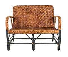 1950s Spanish Handmade Wicker & Wood 2-Seater Sofa