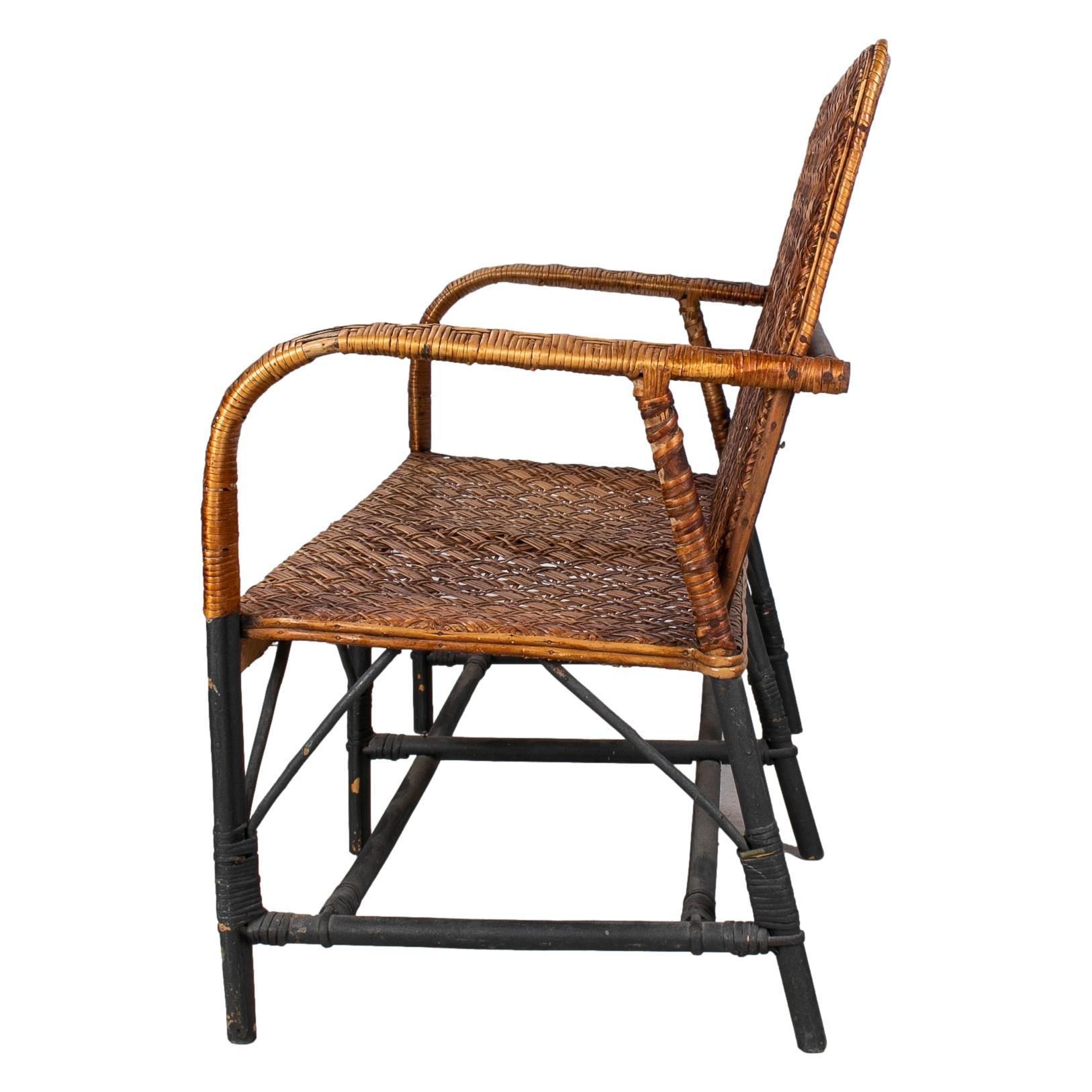 1950s Spanish Handmade Wicker & Wood 2-Seater Sofa 1