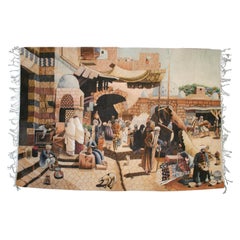 1950s Spanish Hand Woven Wool Tapestry with Arab Market Scene