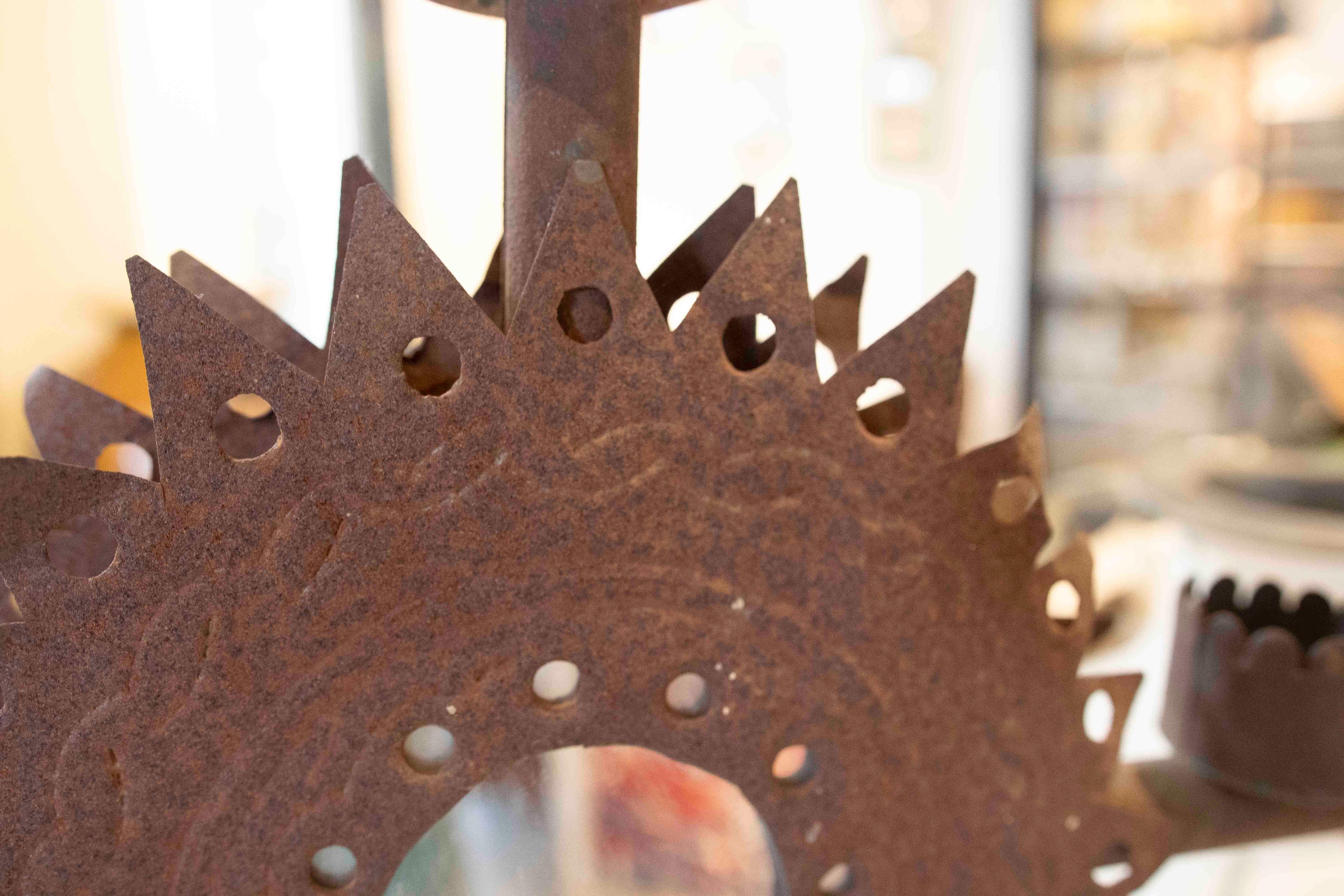 1950s Spanish Iron Candlestick for Three Candles with Round Mirror For Sale 8
