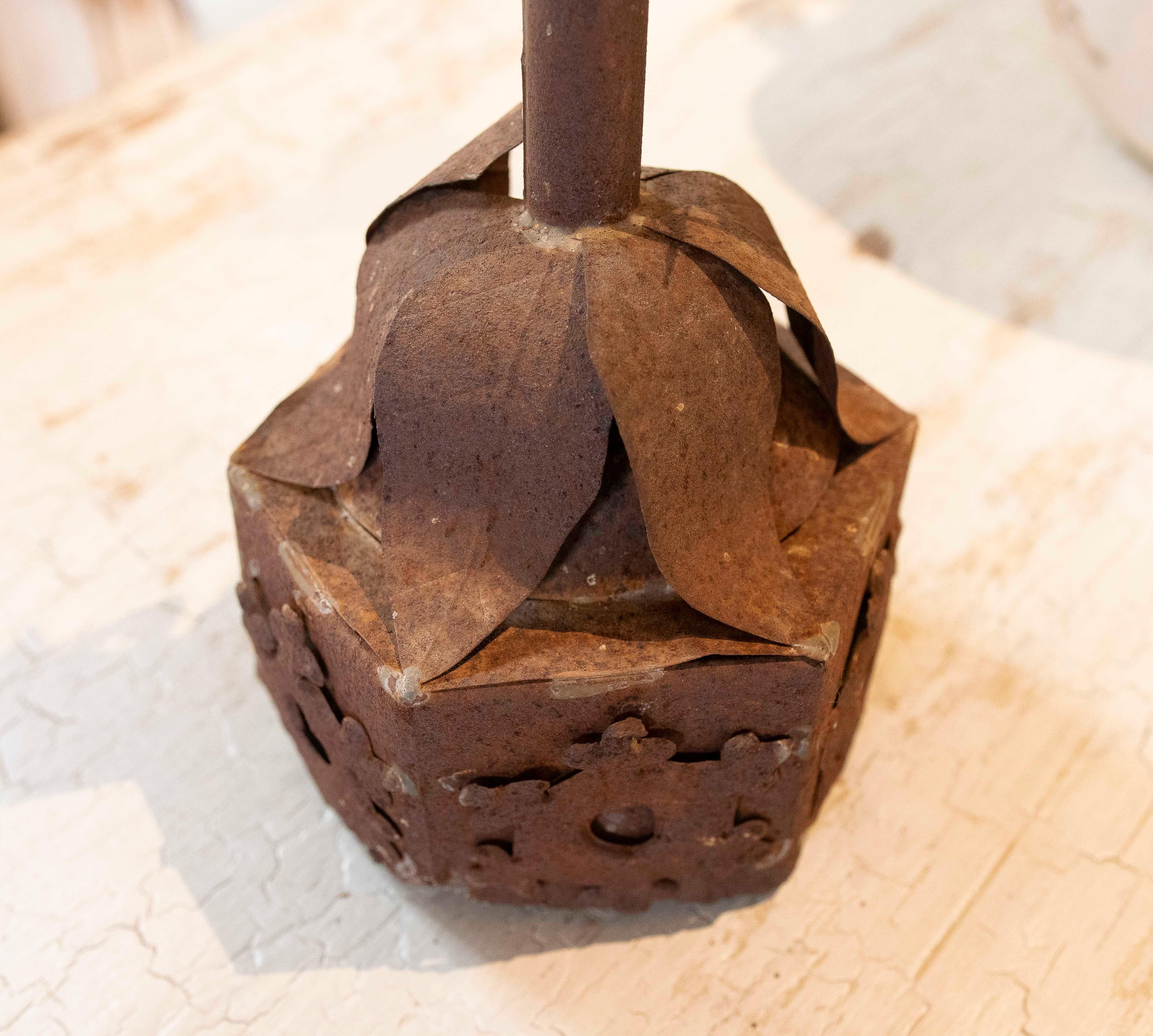1950s Spanish Iron Candlestick for Three Candles with Round Mirror For Sale 9