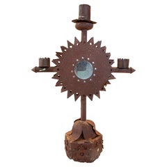 1950s Spanish Iron Candlestick for Three Candles with Round Mirror