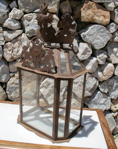 1950s Spanish Iron Wall Lantern w/ Glass Panels