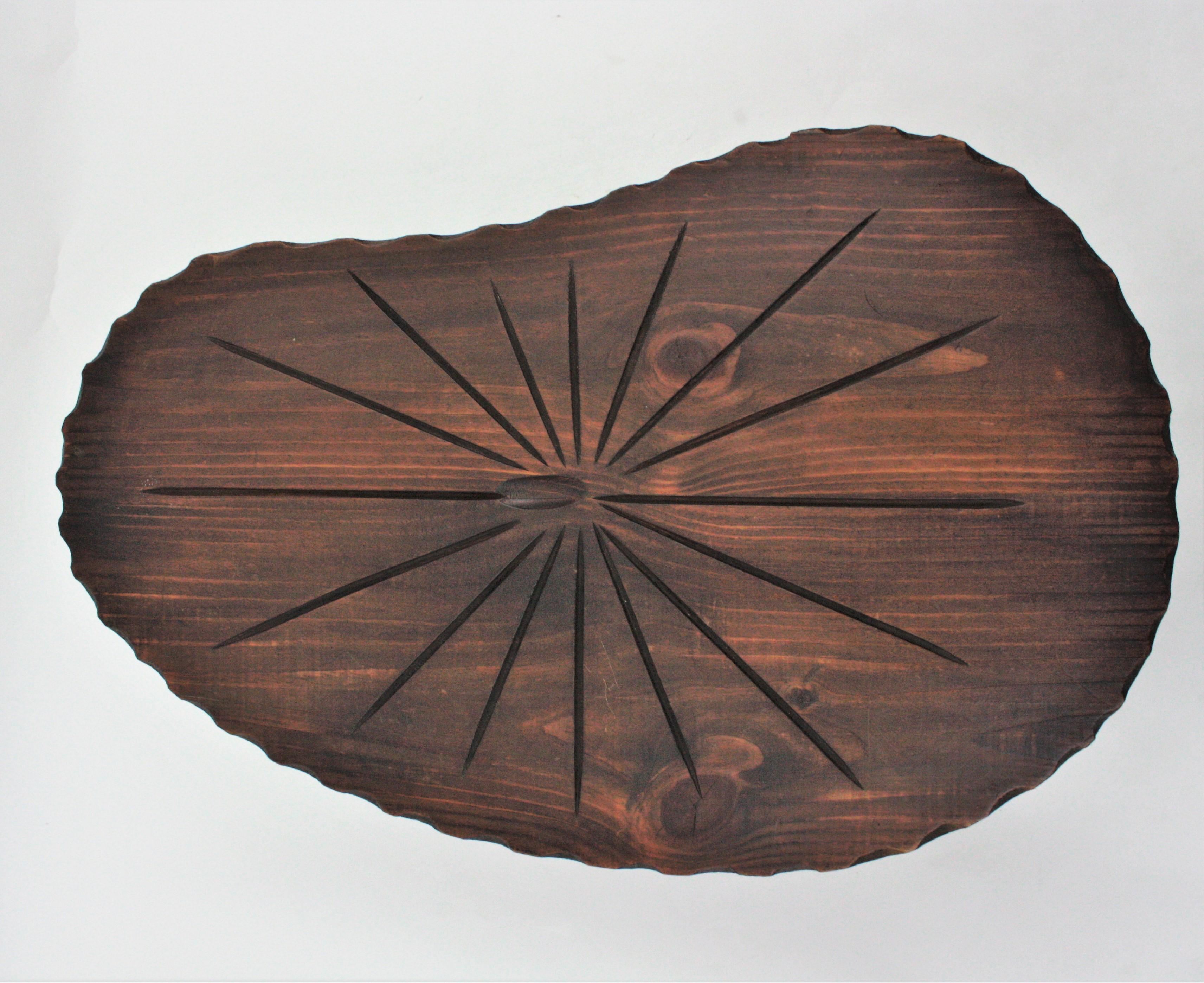 1950s Spanish Kidney Coffee Table in Carved Wood For Sale 13