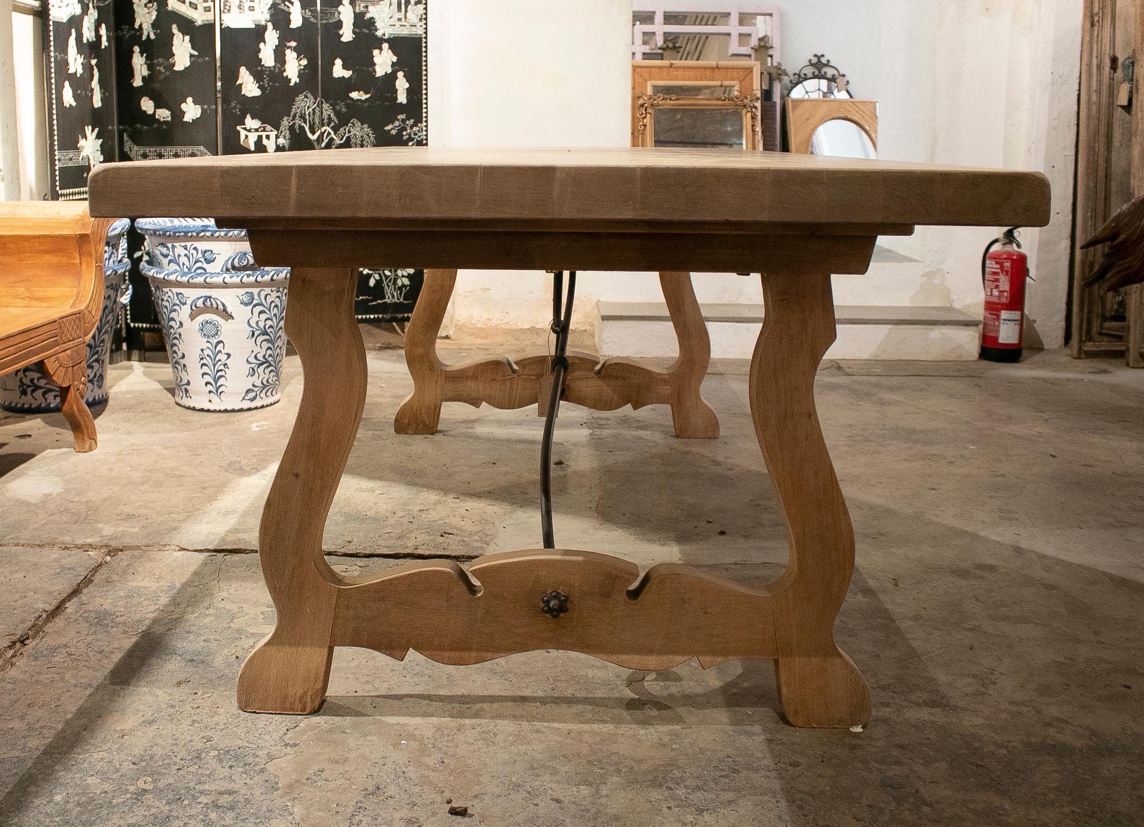 1950s Spanish Lime Washed Wood & Wrought Iron Dining Table 1