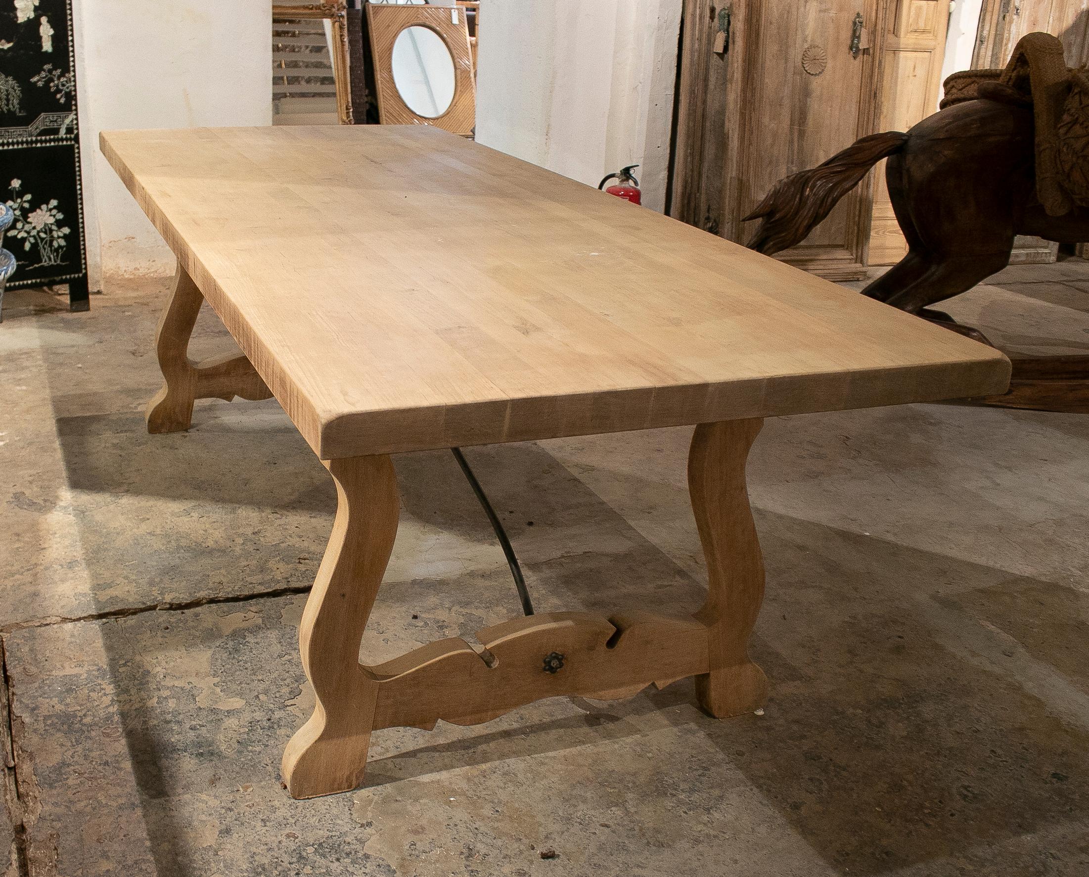 1950s Spanish Lime Washed Wood & Wrought Iron Dining Table 2