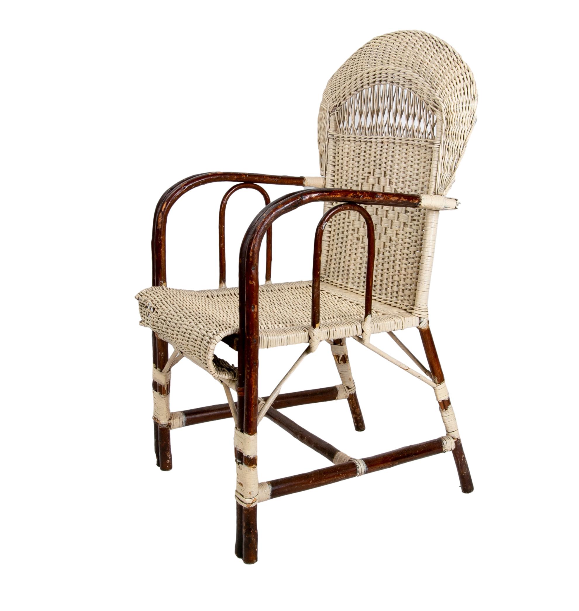 1950s Spanish Pair of Handmade Wicker Armchairs In Good Condition In Marbella, ES