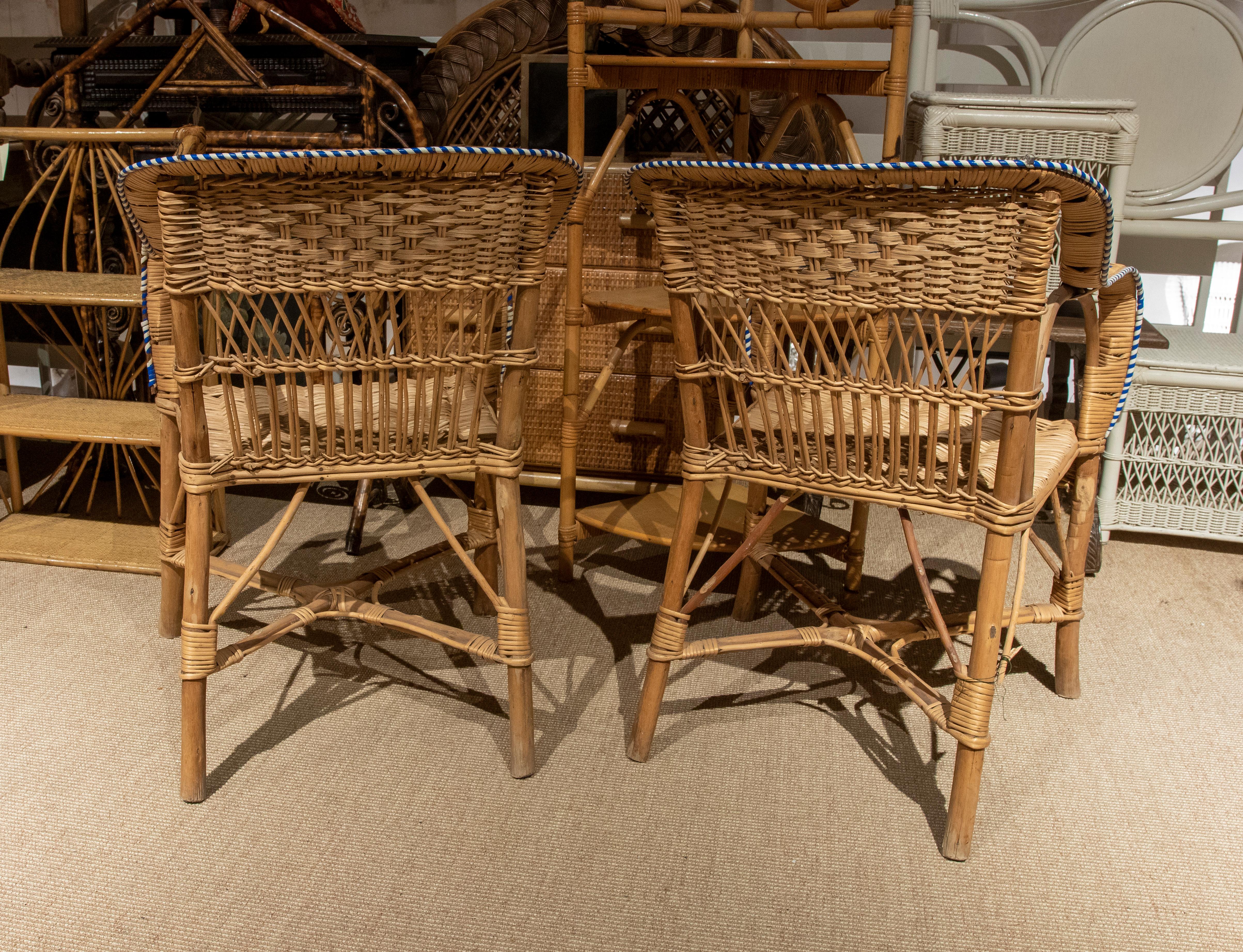 1950s, Spanish Pair of Handmade Wicker Armchairs In Good Condition In Marbella, ES