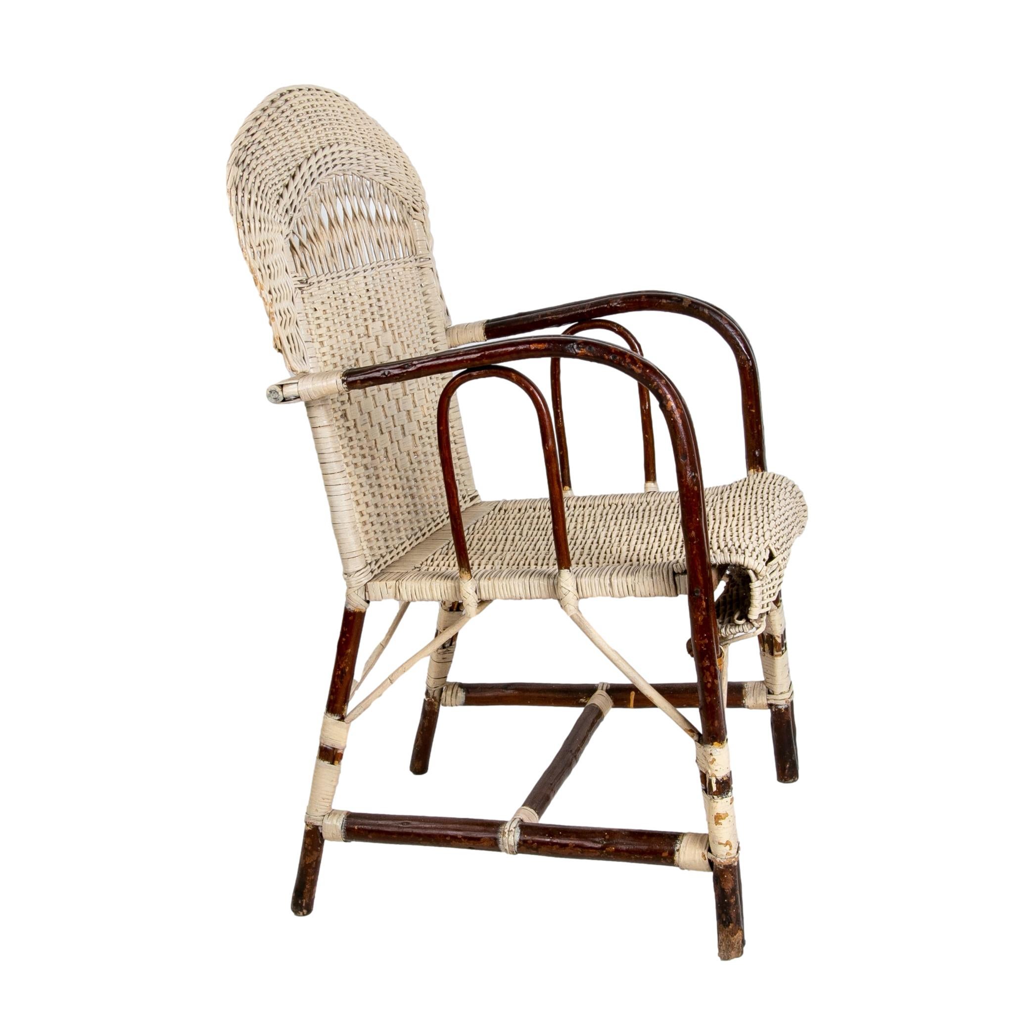 20th Century 1950s Spanish Pair of Handmade Wicker Armchairs